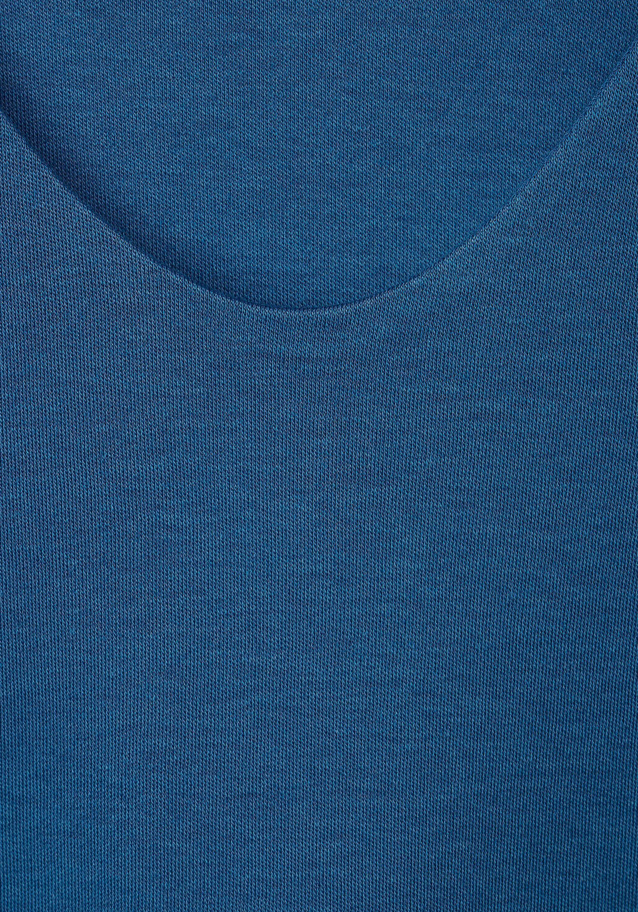 STREET ONE Kurzarmshirt blue eingefasster mit am Kante dahlia Ausschnittabschluss