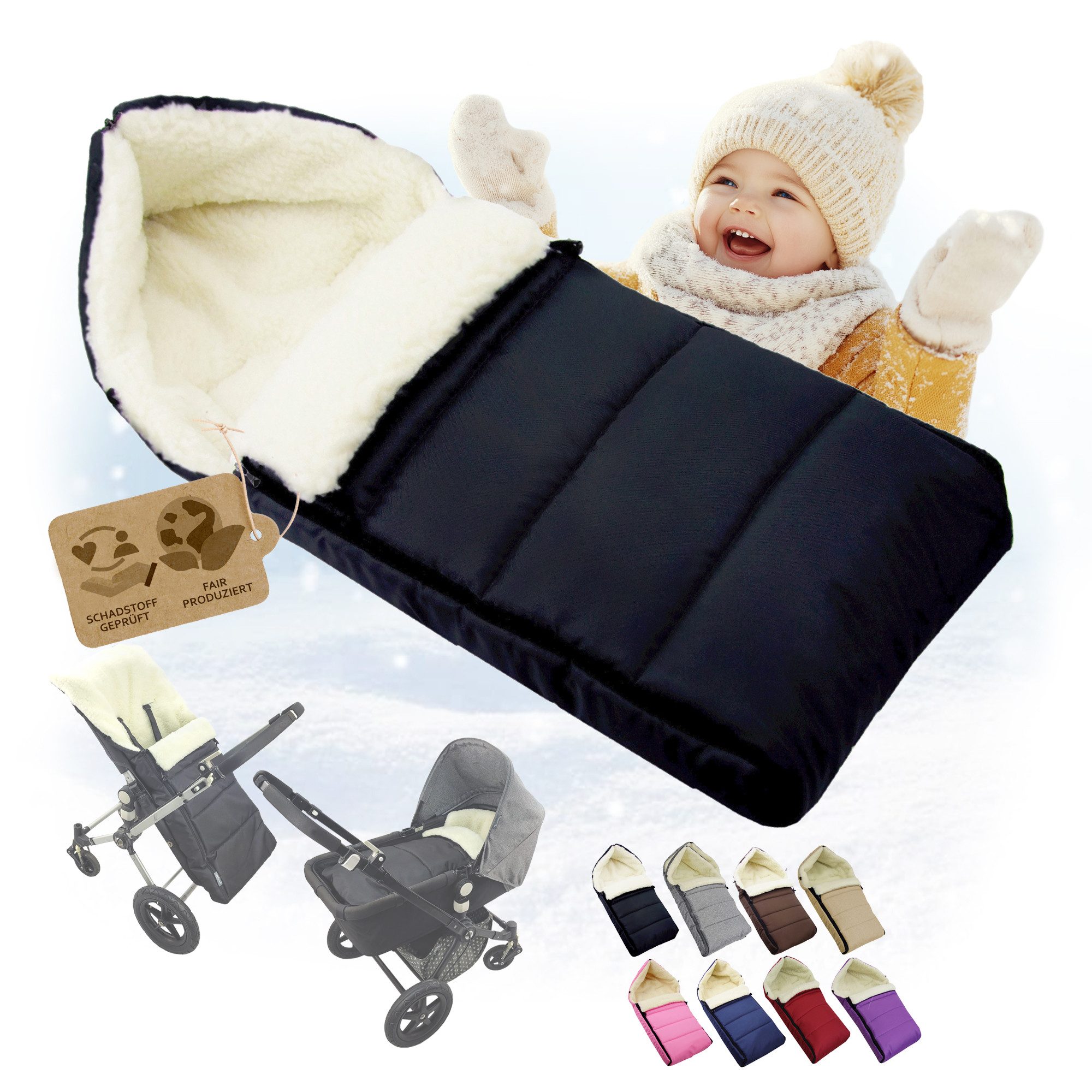 BambiniWelt by Rafael K. Fußsack Winterfußsack Babyfußsack Fußsack Kinderwagen Wolle 108cm LINIERT, universal