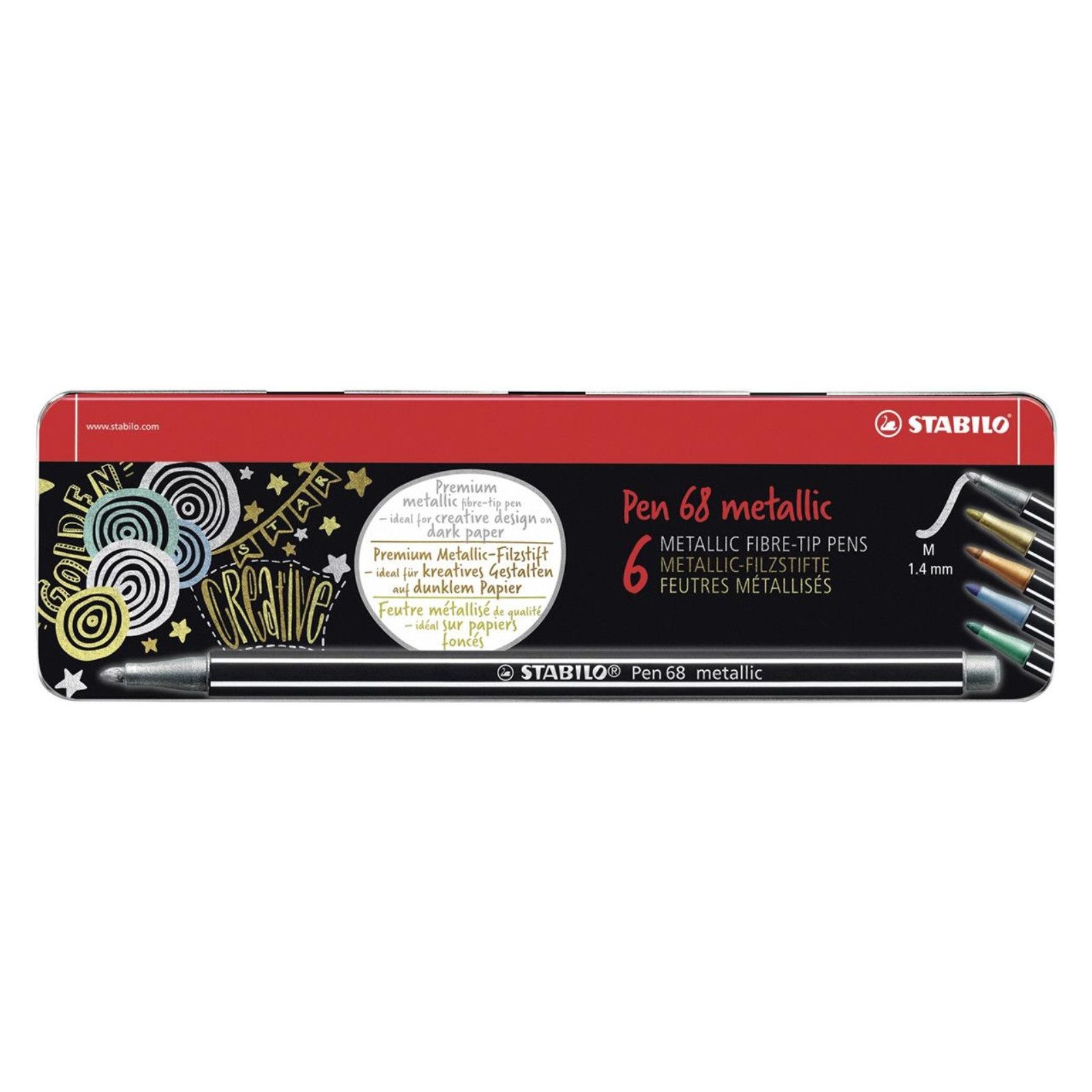 STABILO Faserstift STABILO Pen 68 Filzstift - 1,4 mm - metallic - 6er Metalletui