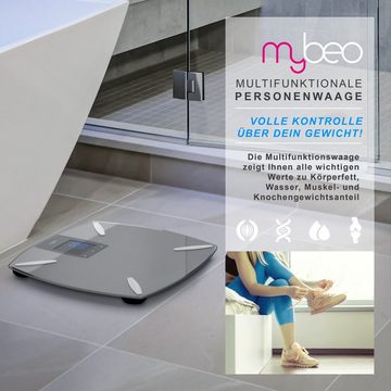 MyBeo Körper-Analyse-Waage, Glas Diagnosewaage Digital-Multifunktionswaage / Max. 180 kg