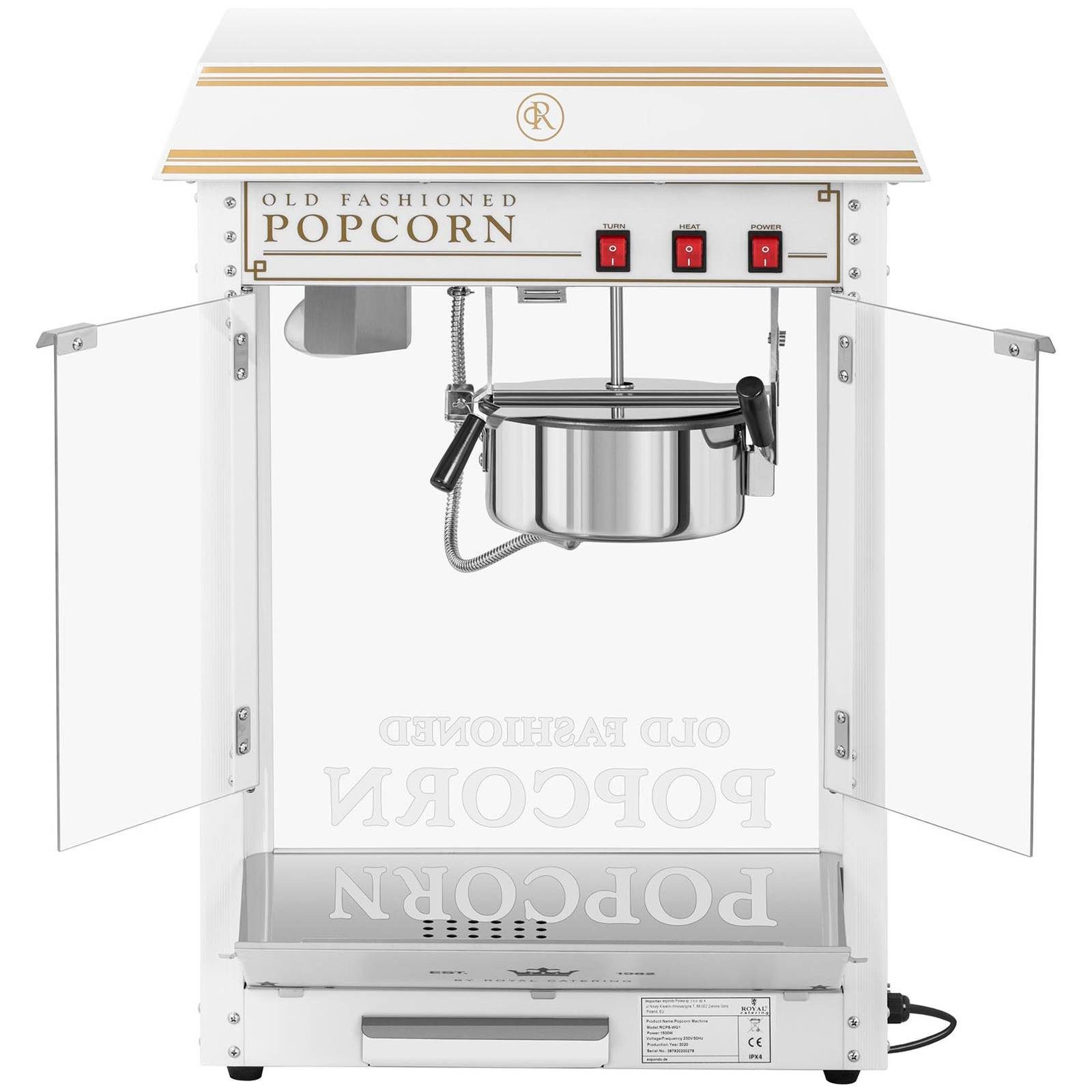 Royal Catering Popcornmaschine 5 kg/h Popcornmaker 1500 W weiß / golden Popcornautomat Beleuchtung – Bild 4 von 5
