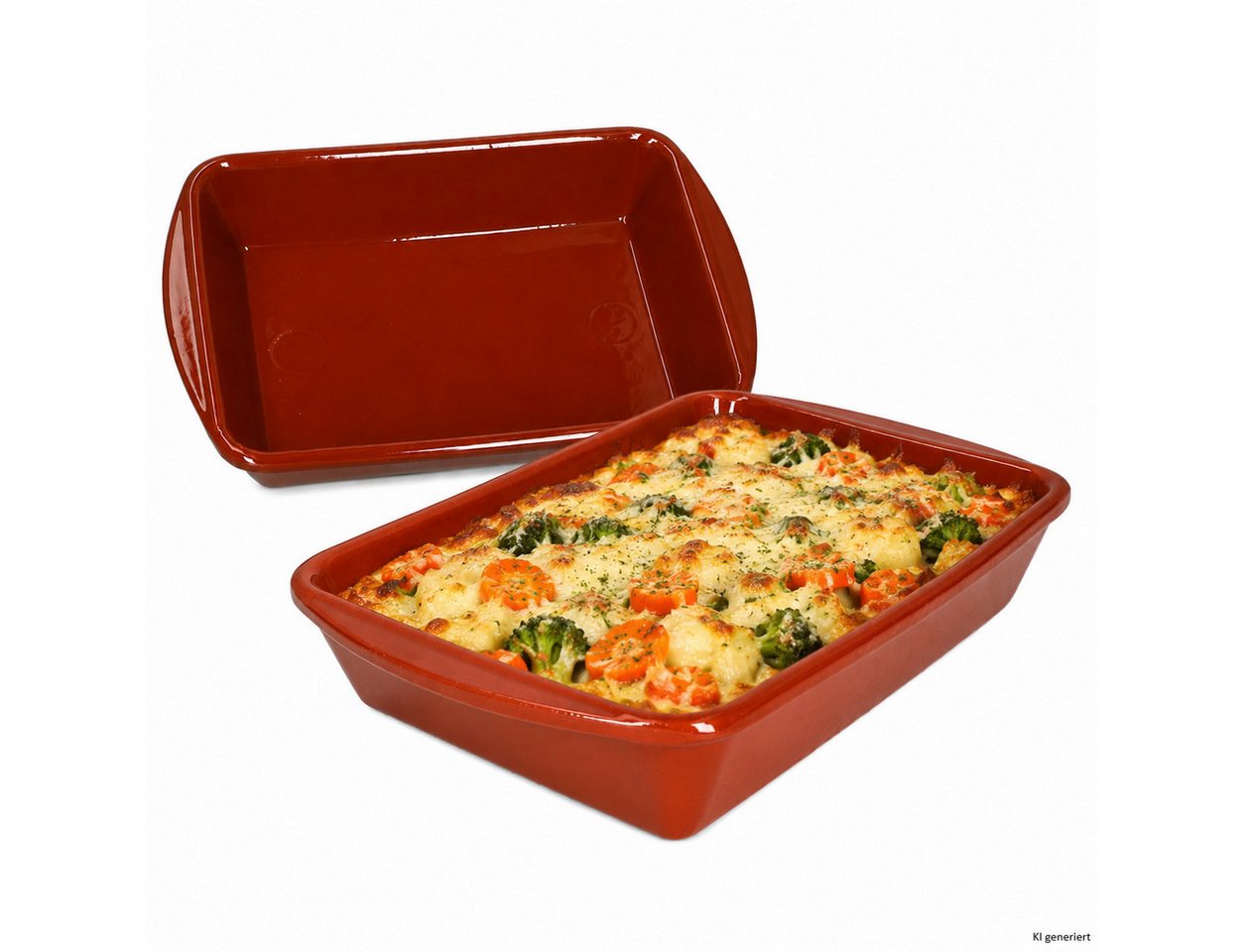 MamboCat Auflaufform 2er Set Ton-Auflaufform ECKI L 1L 28,5x19cm Backform Kuchen Airfryer, Steingut