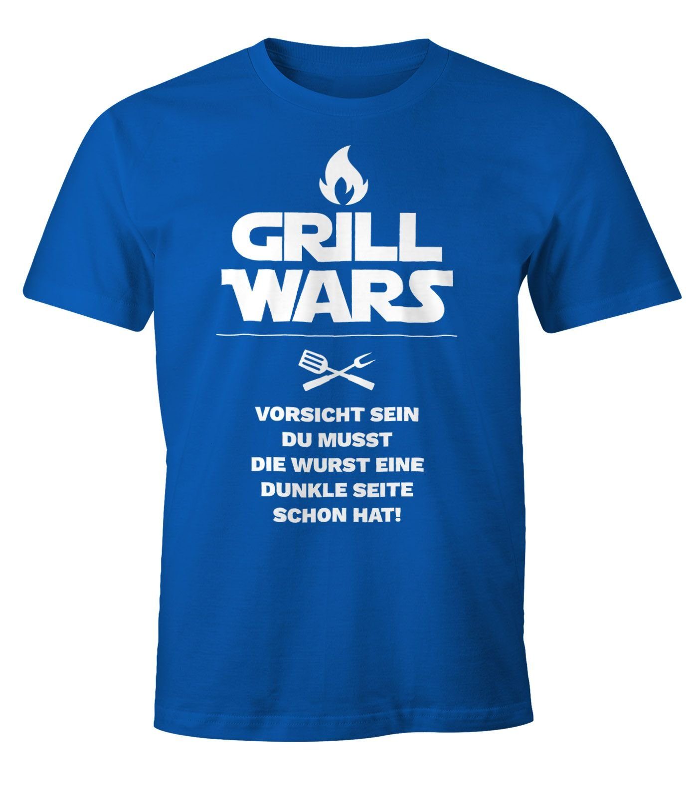 MoonWorks Print-Shirt Herren T-Shirt Grill Wars mit Spruch Fun-Shirt Moonworks® mit Print blau
