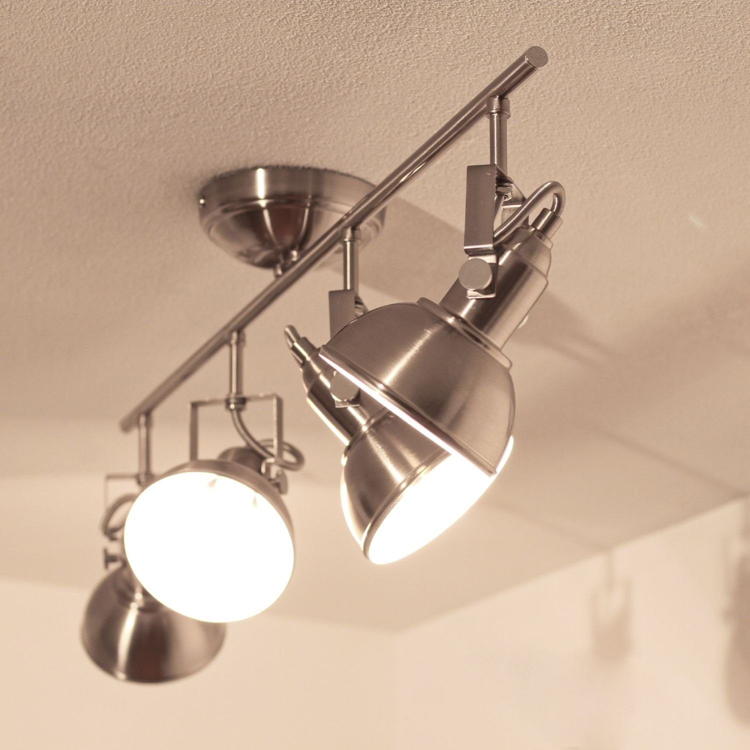 Licht-Erlebnisse Deckenstrahler schwenkbar retro Vintage Wand Nickel Leuchtmittel, Lampe GINA, und Deckenlampe ohne