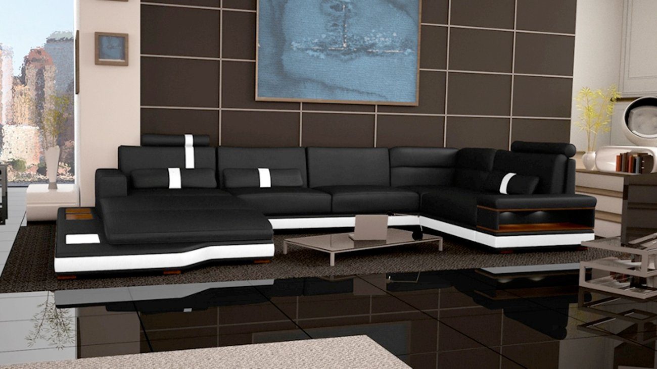 JVmoebel Ecksofa Moderne Sofa Eckgarnitur U Form Polster Ecke Couch Design, Made in Europe Schwarz