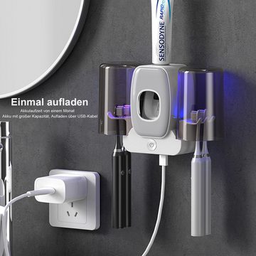 OKWISH Zahnbürstenhalter UV Desinfektions Zahnbürsten Halter Automatischer Zahnpastaspender, (wiederaufladbare kabellose Wand montiert Zahnbürste Sterilisator Set, Akku Zahnbürsten Sanitizer Halter mit 2 herausnehmbarer Becher), für Bäder und alle Art von Zahnbürsten