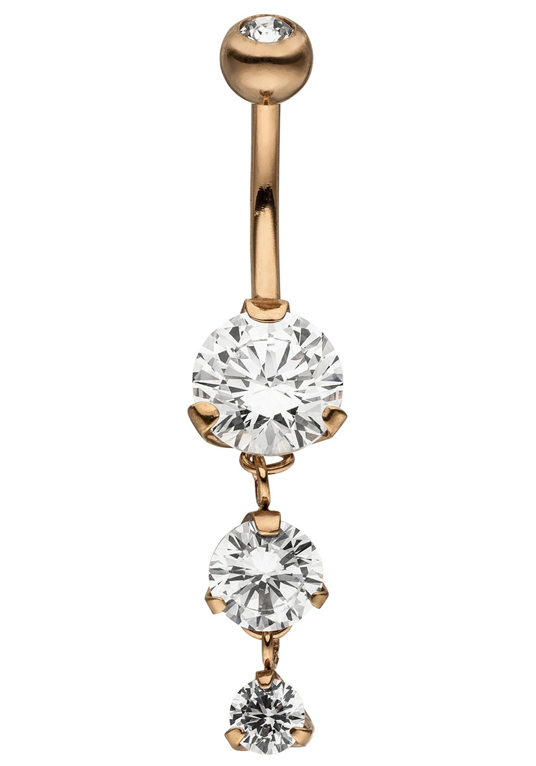 JOBO Bauchnabelpiercing, Edelstahl roségoldfarben 4 Zirkonia günstig online kaufen