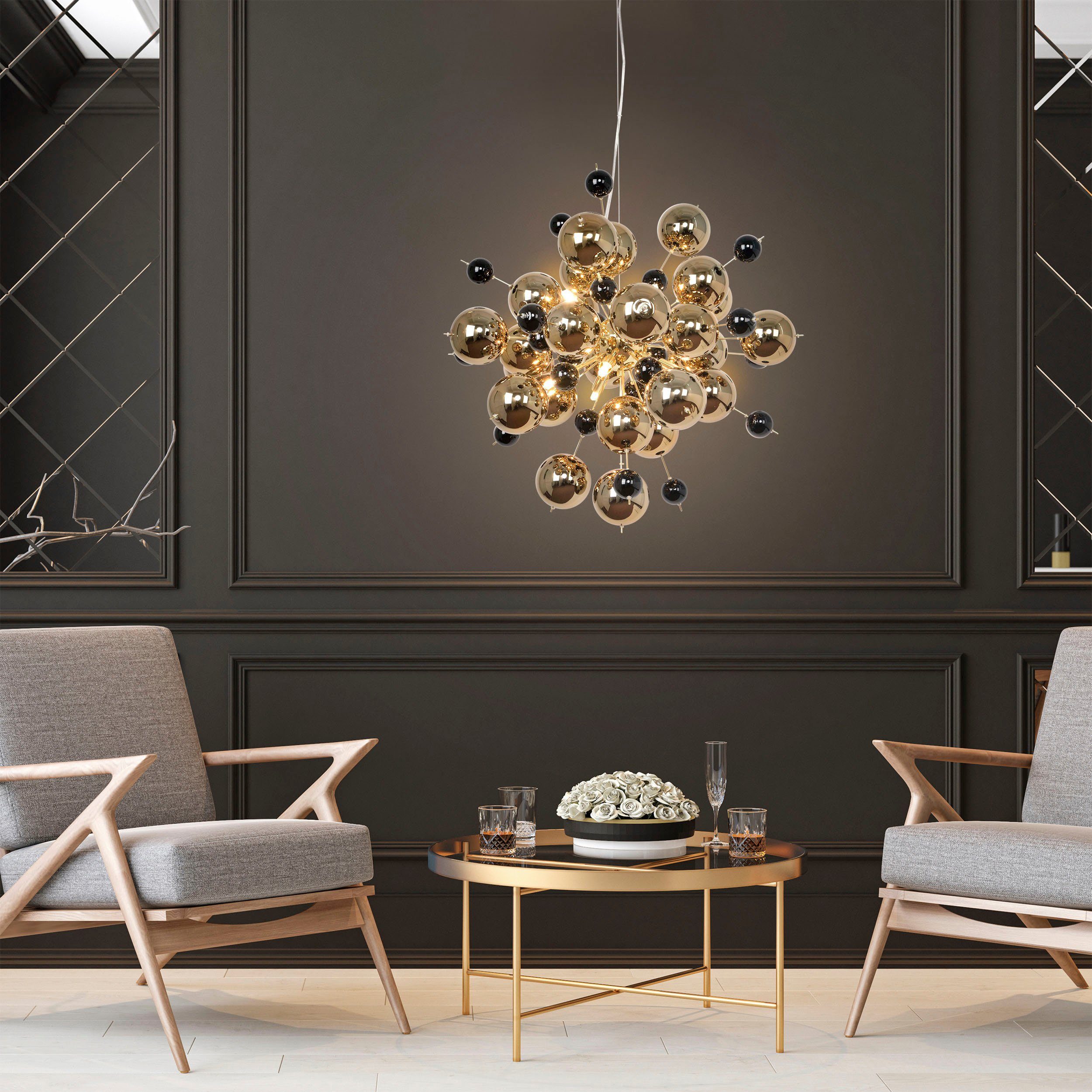 näve Pendelleuchte Explosion, ohne Leuchtmittel, mit goldglänzenden Glaskug günstig online kaufen