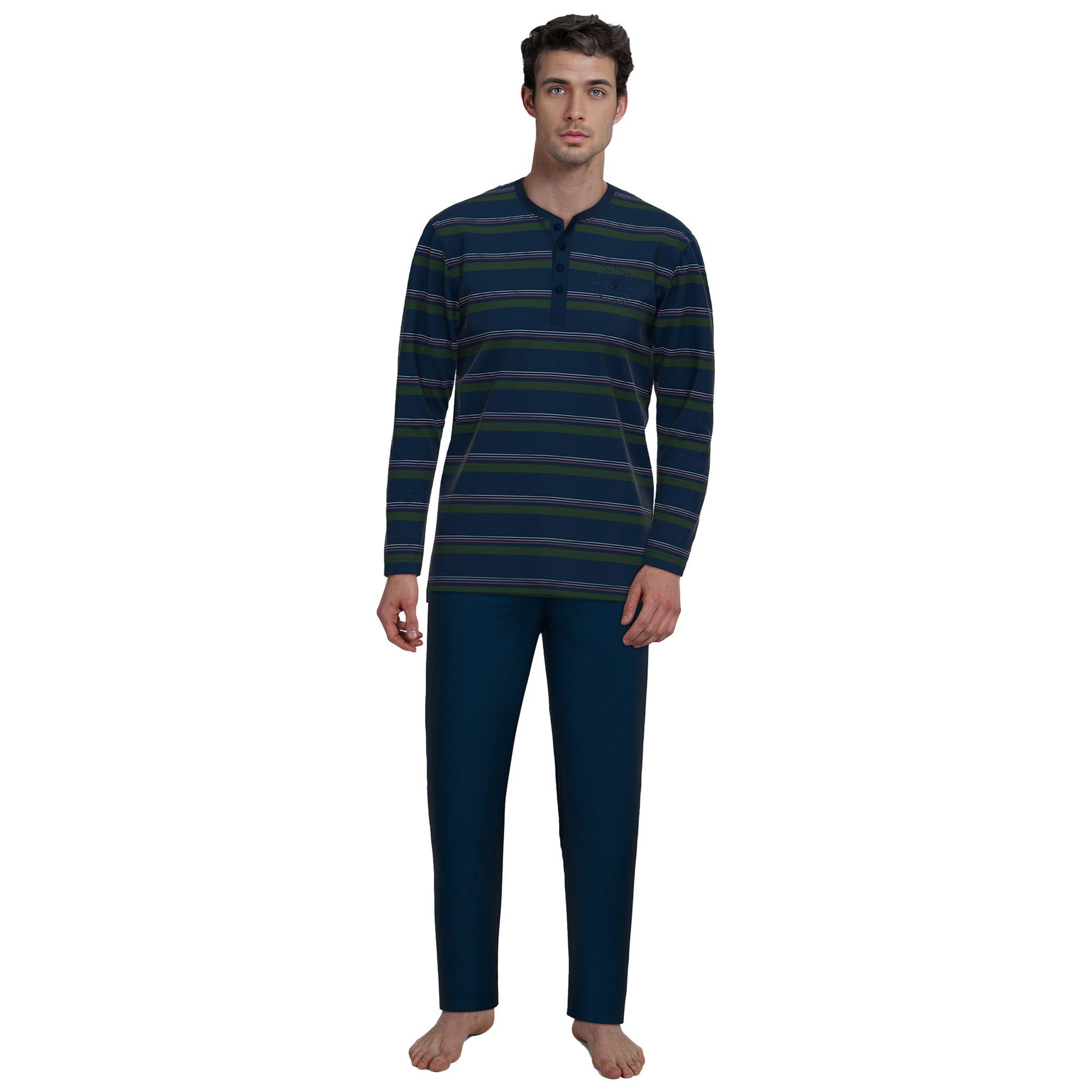 TOM TAILOR Pyjama Herren Pyjama Baumwolle Pyjama lang (2 tlg)