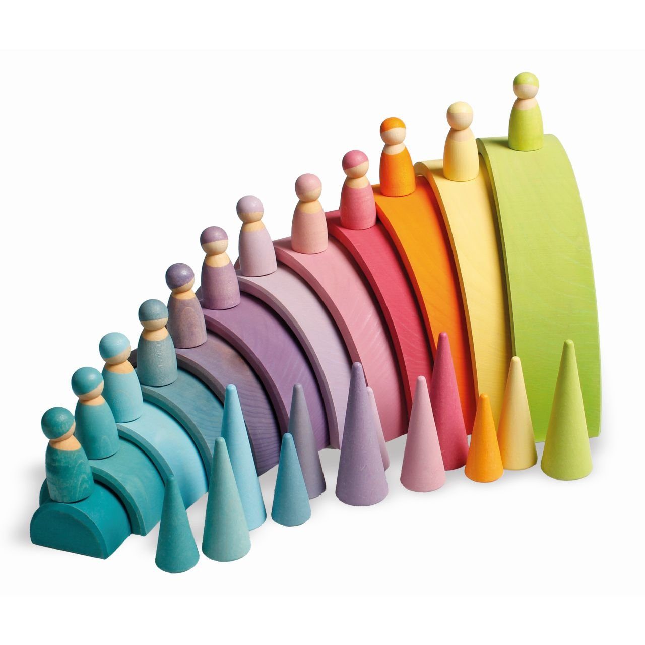 GRIMM´S Spiel und Holz Design Regenbogenfreunde Pastell 12 Holzfiguren Holzspielzeug Spielbausteine