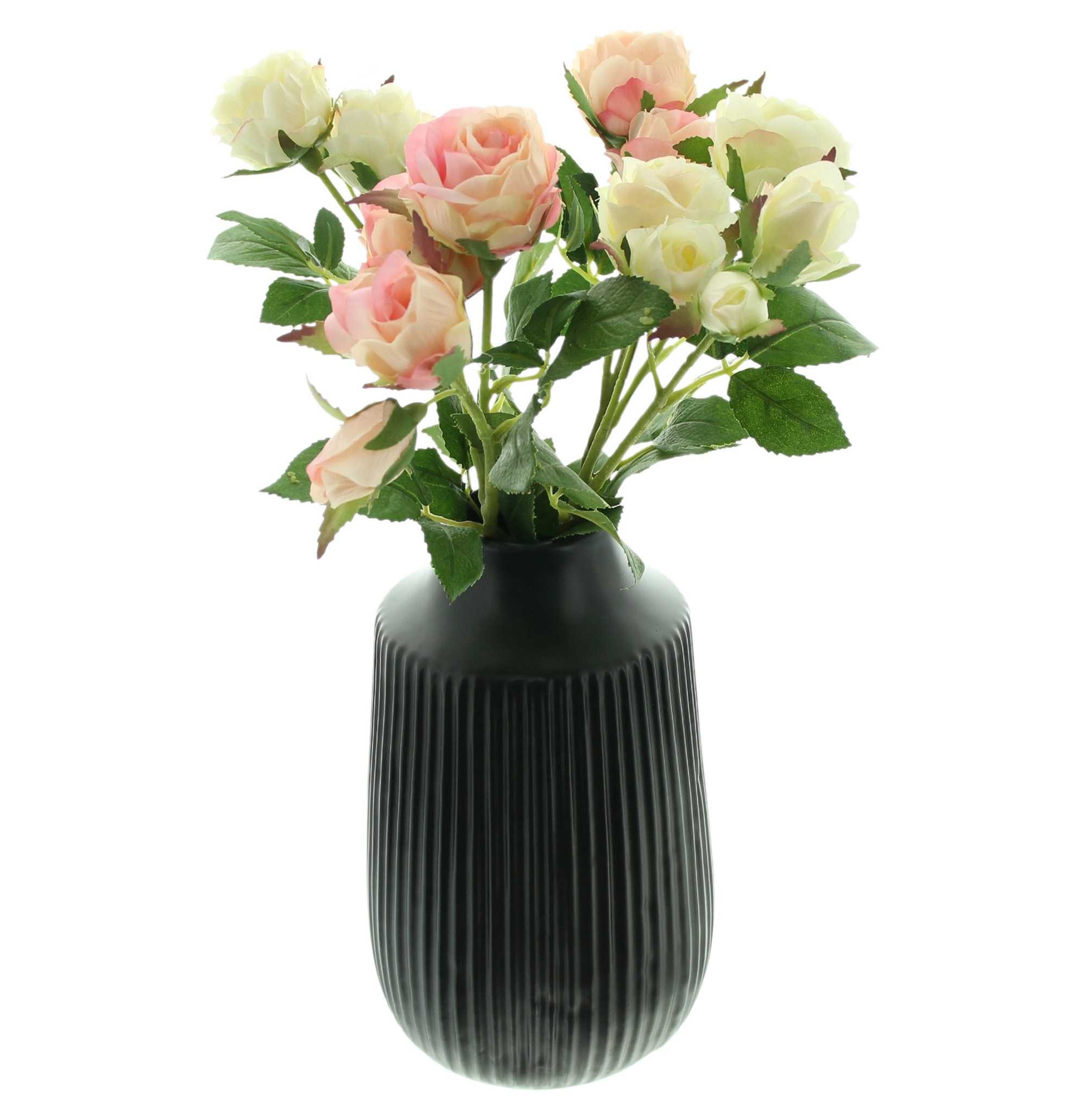 Dekoleidenschaft Dekovase "Black" aus Porzellan in matt schwarz mit Rillenstruktur, Blumenvase, Deko Vase für Wohnzimmer