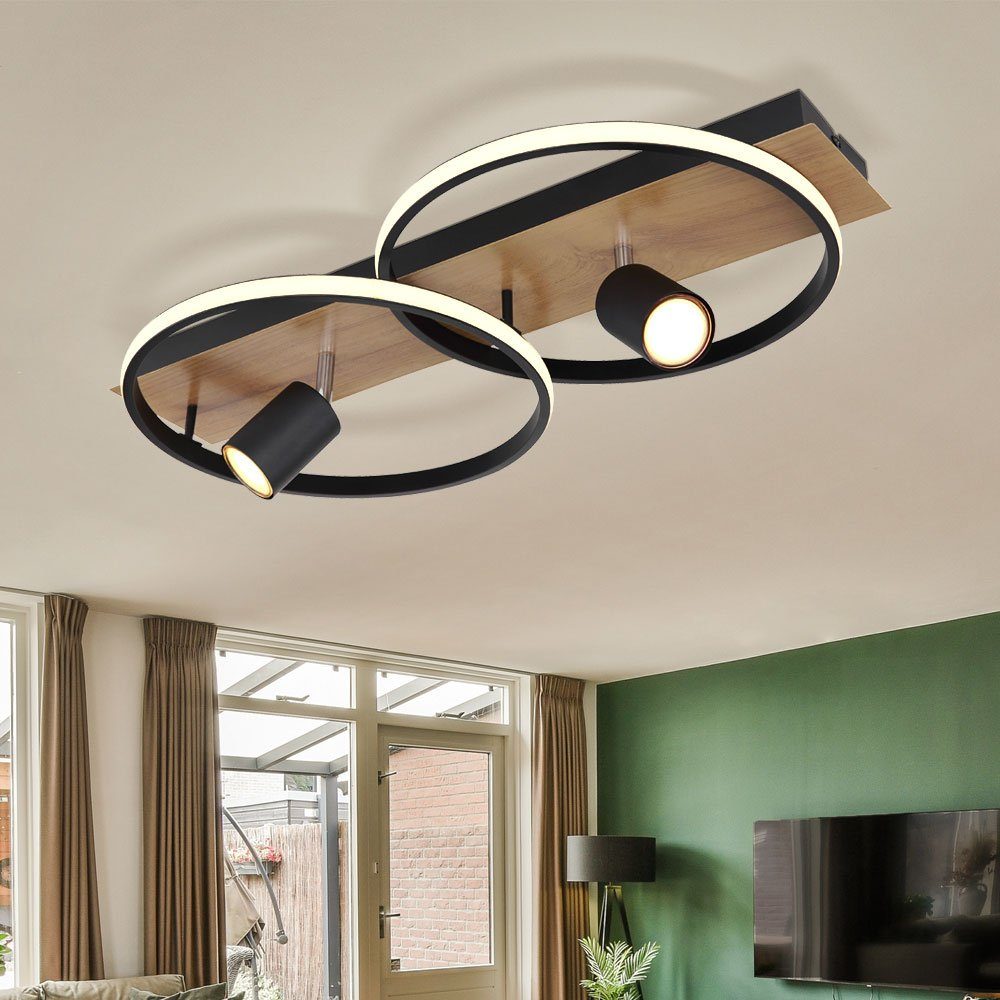 Warmweiß, LED Holz Wohnzimmerlampe Metall Leuchtmittel inklusive, etc-shop LED Stufenschalter Deckenleuchte Deckenleuchte,