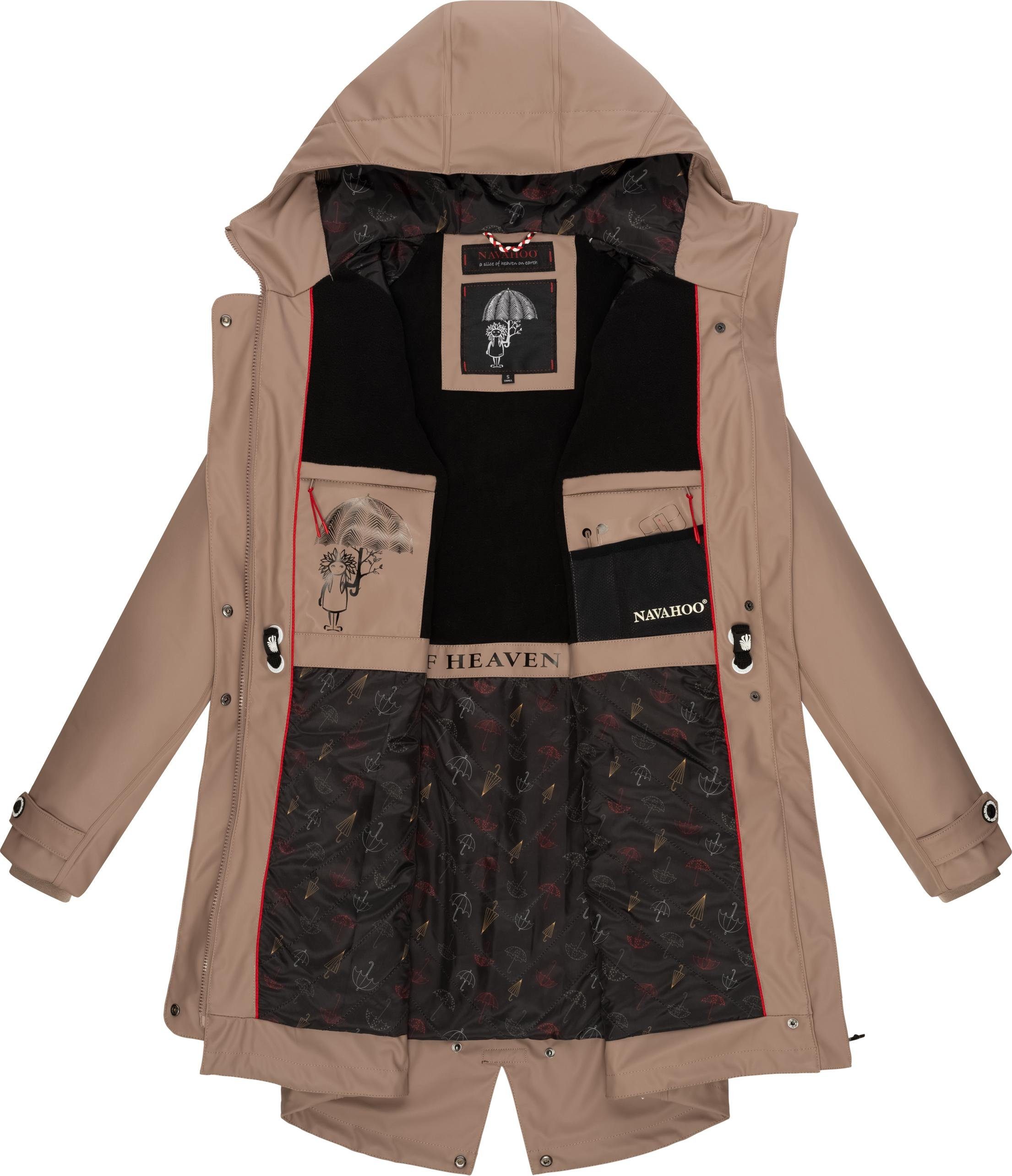 Rainy Navahoo Kapuze modischer taupe Flower Regenjacke Damen mit Regenmantel