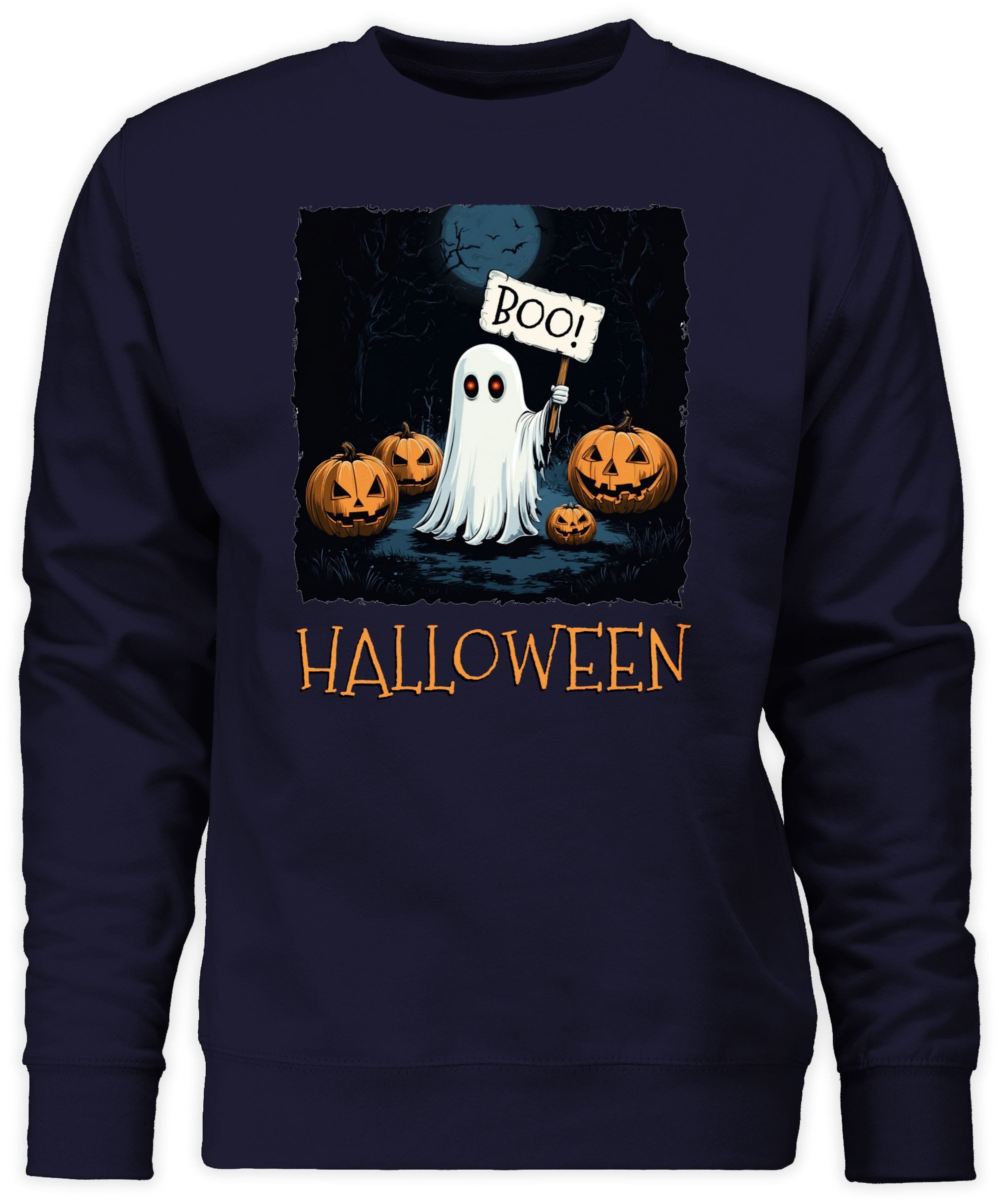 Shirtracer Sweatshirt Boo Geist Halloween I Spukwald im Vollmond I Gruselnacht, Gruslig, S (1-tlg) Halloween Kostüme Damen