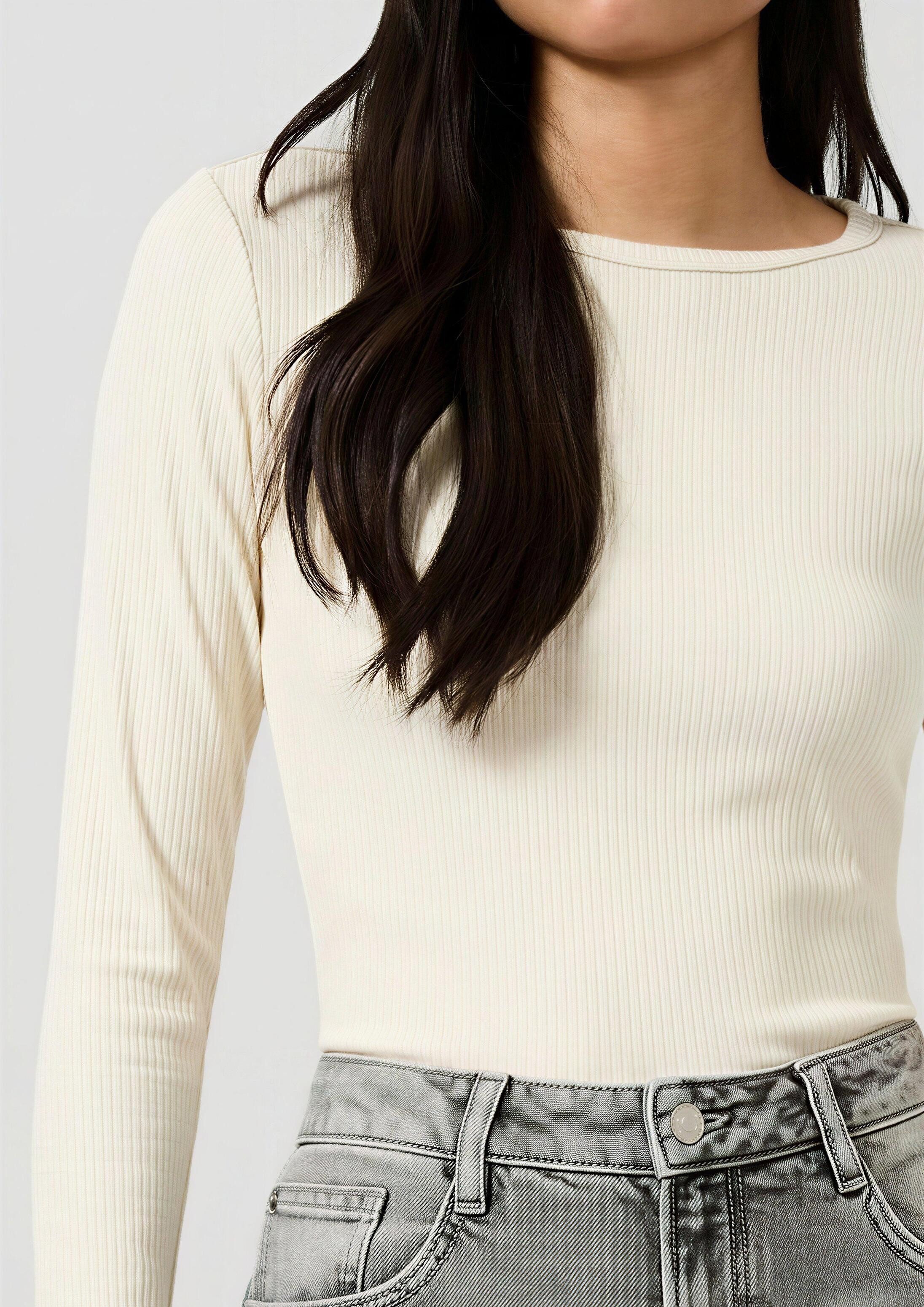 QS Langarmshirt T-Shirt Geripptes Longsleeve