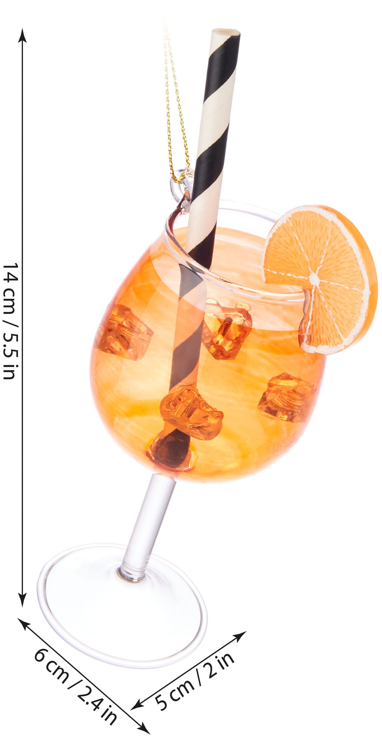 BRUBAKER Weihnachtsbaumkugel Orangen Cocktail Spritz mit Strohhalm, Eiswürfeln & Orangenscheibe (1 St), Cocktailglas Weihnachtskugel aus Glas - Handbemalte Chri – Bild 5 von 5