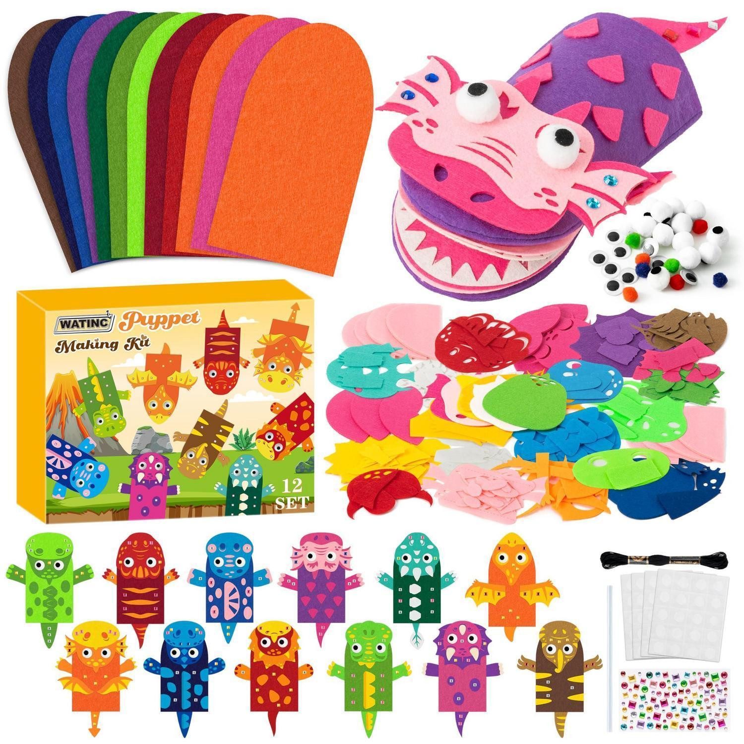 LuxusKollektion Kreativset Handpuppen-Bastelset DIY Dinosaurier 12 Stück