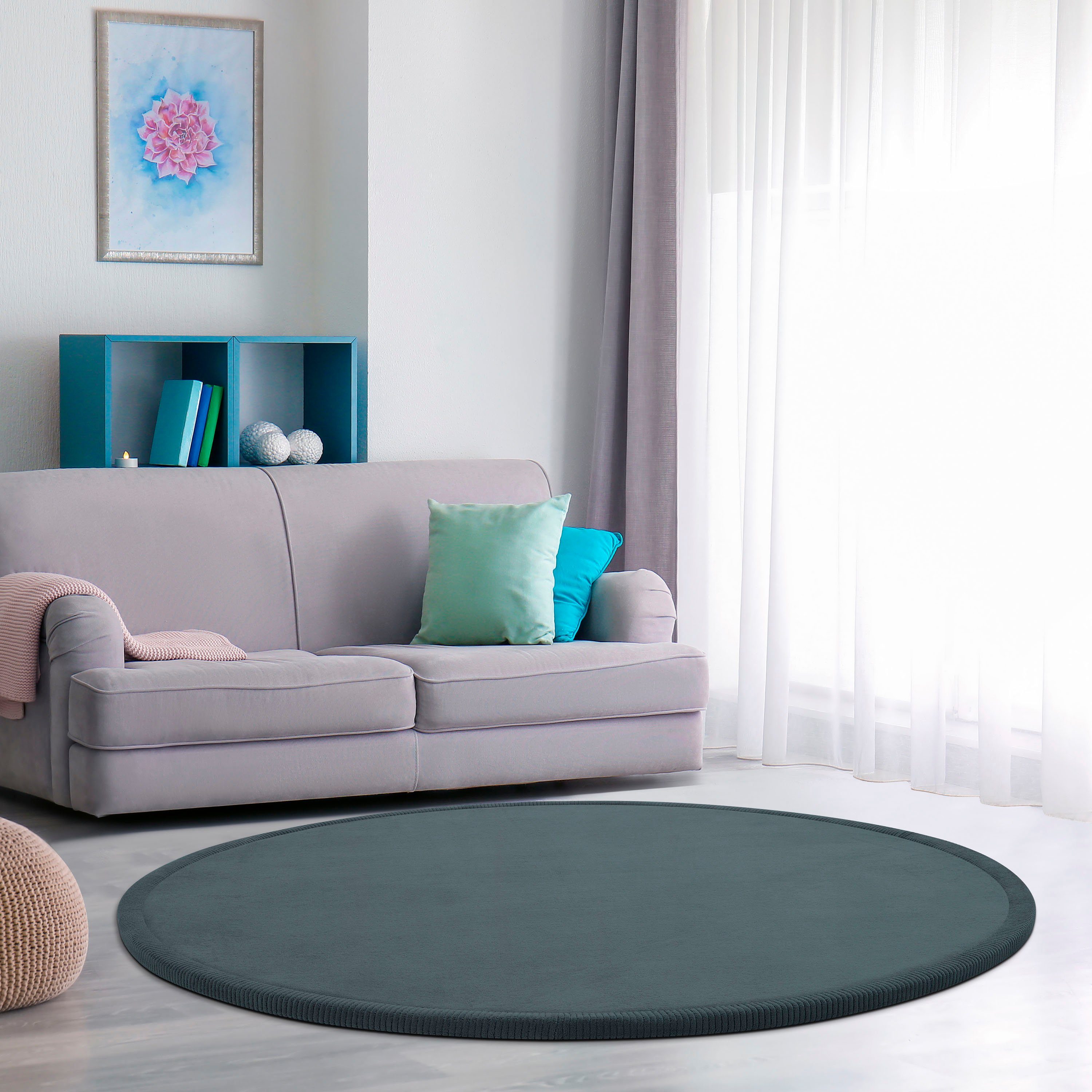 Paco Home Teppich Tatami 475, rund, Höhe: 24 mm, Kurzflor, Uni Farben, mit Memory Foam, waschbar