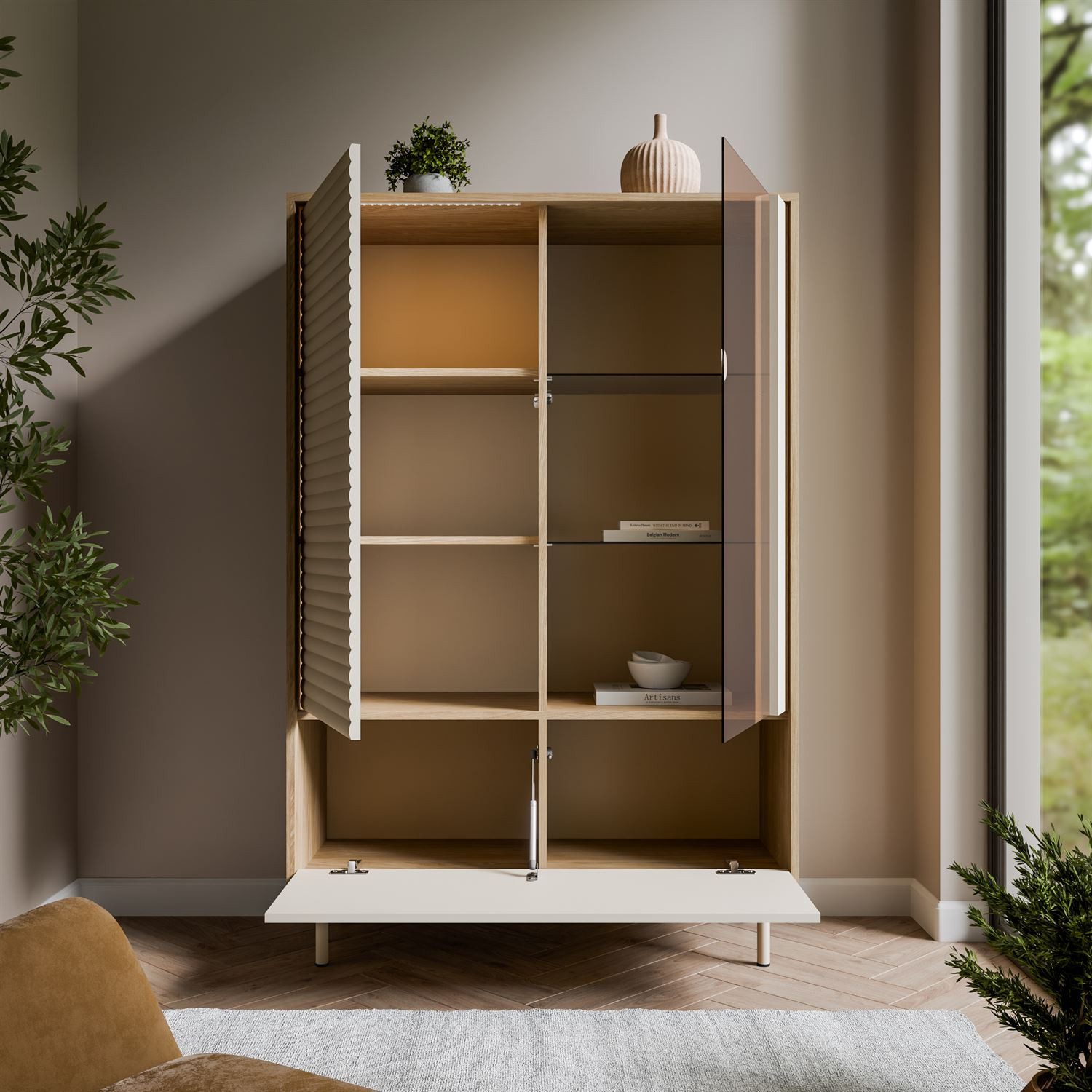 Lookway Standvitrine FLORENCE 2D1W mit LED-Beleuchtung Breite: 100 cm