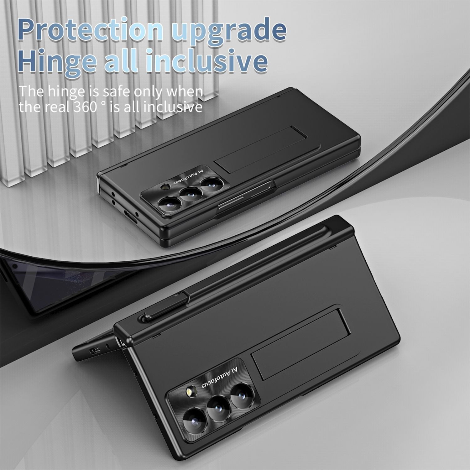 Wigento Handyhülle Für Samsung Galaxy Z Fold7 5G Hülle Stand Stifthalter u. Stift Schwarz, Hülle mit Stand- und Stifthalterung inklusive Stift