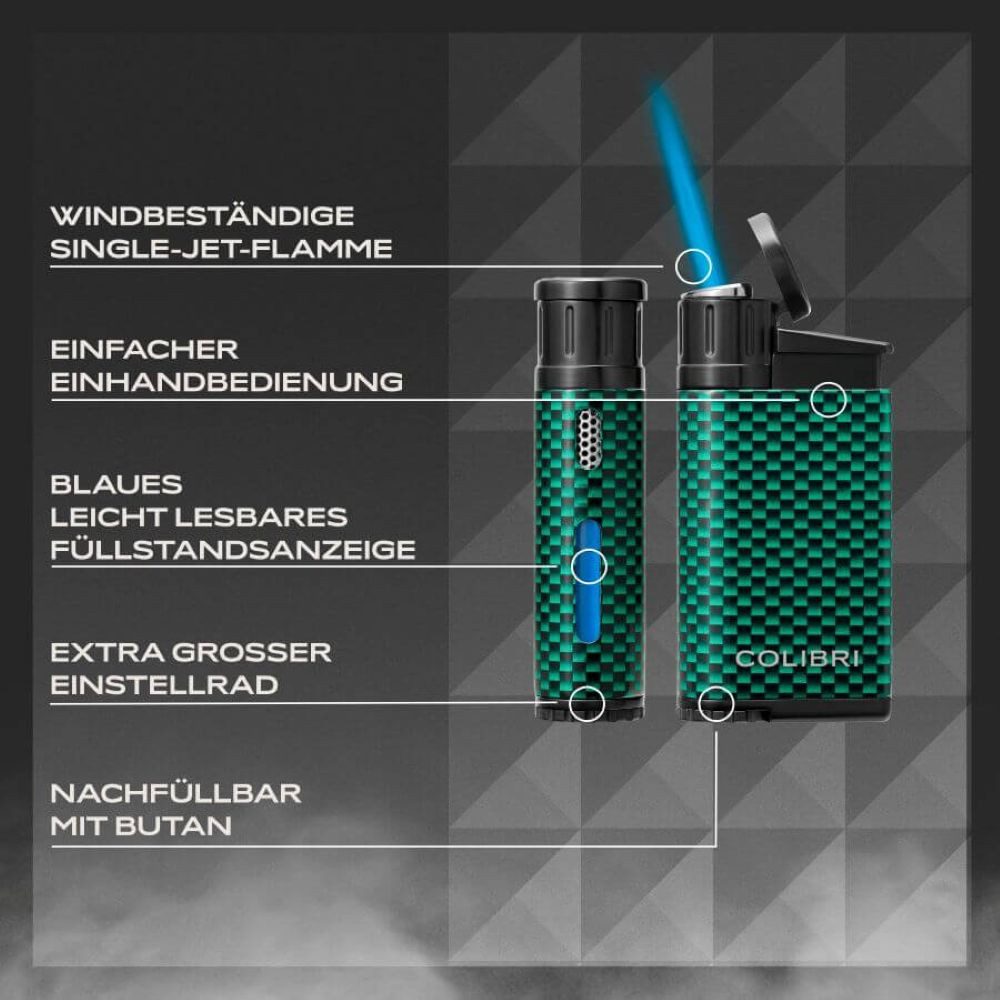 Colibri 1928 Feuerzeuge Evo LI520C - Zigarrenfeuerzeug - Schrägflamme 30° Winkel, windbeständig - extra großer Gastank