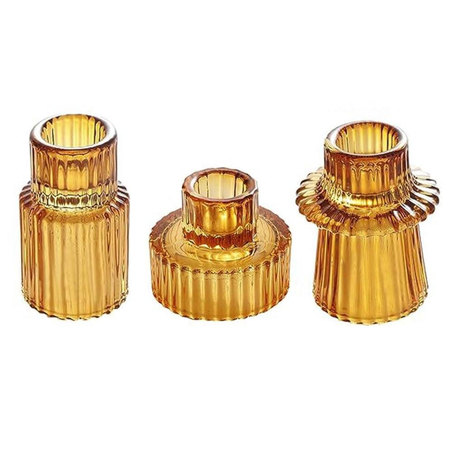 LuxusKollektion Teelichthalter Kerzenhalter Glas 3er Set Bernstein (3 St)
