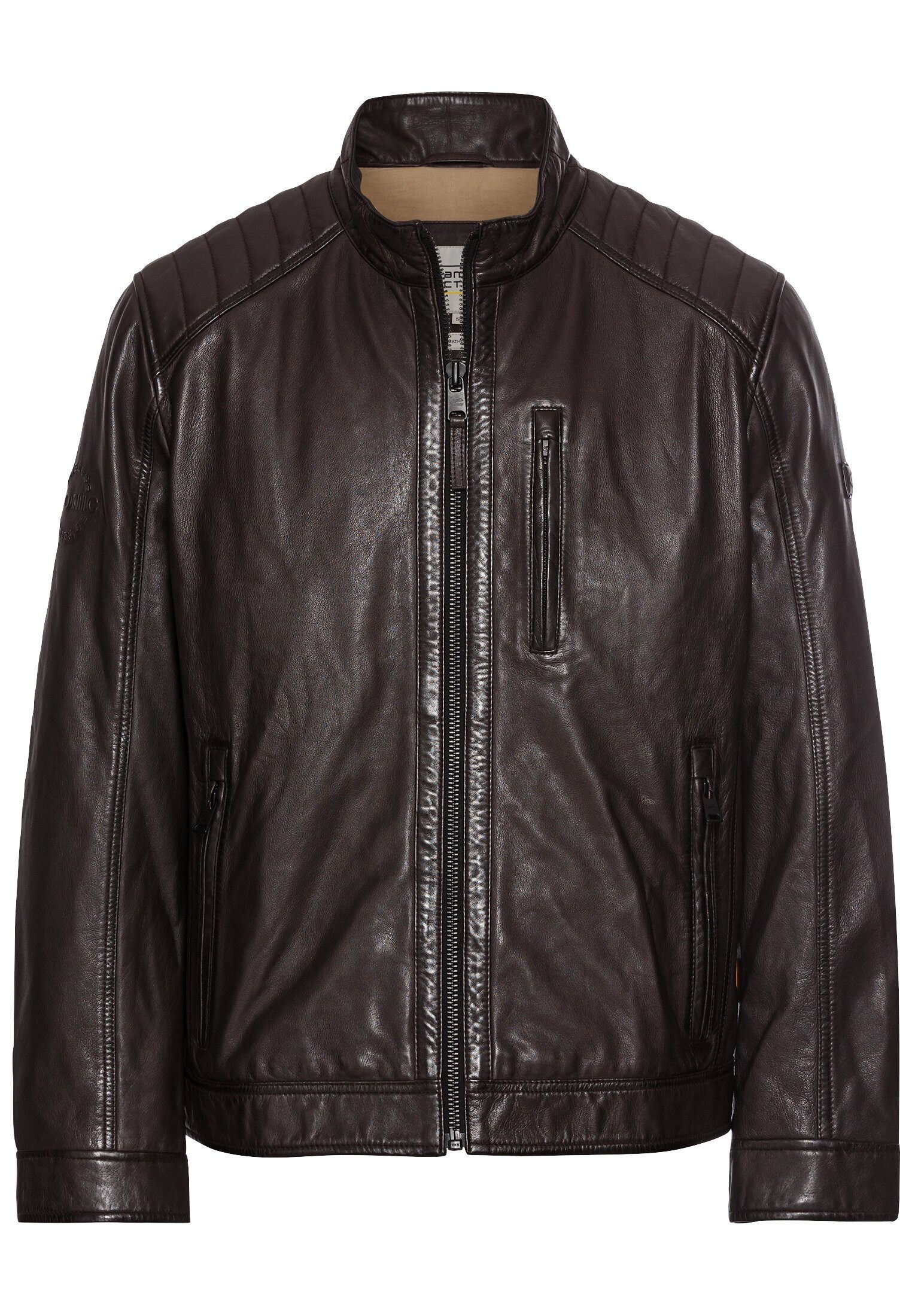 camel active Lederjacke mit Stehkragen Langarm