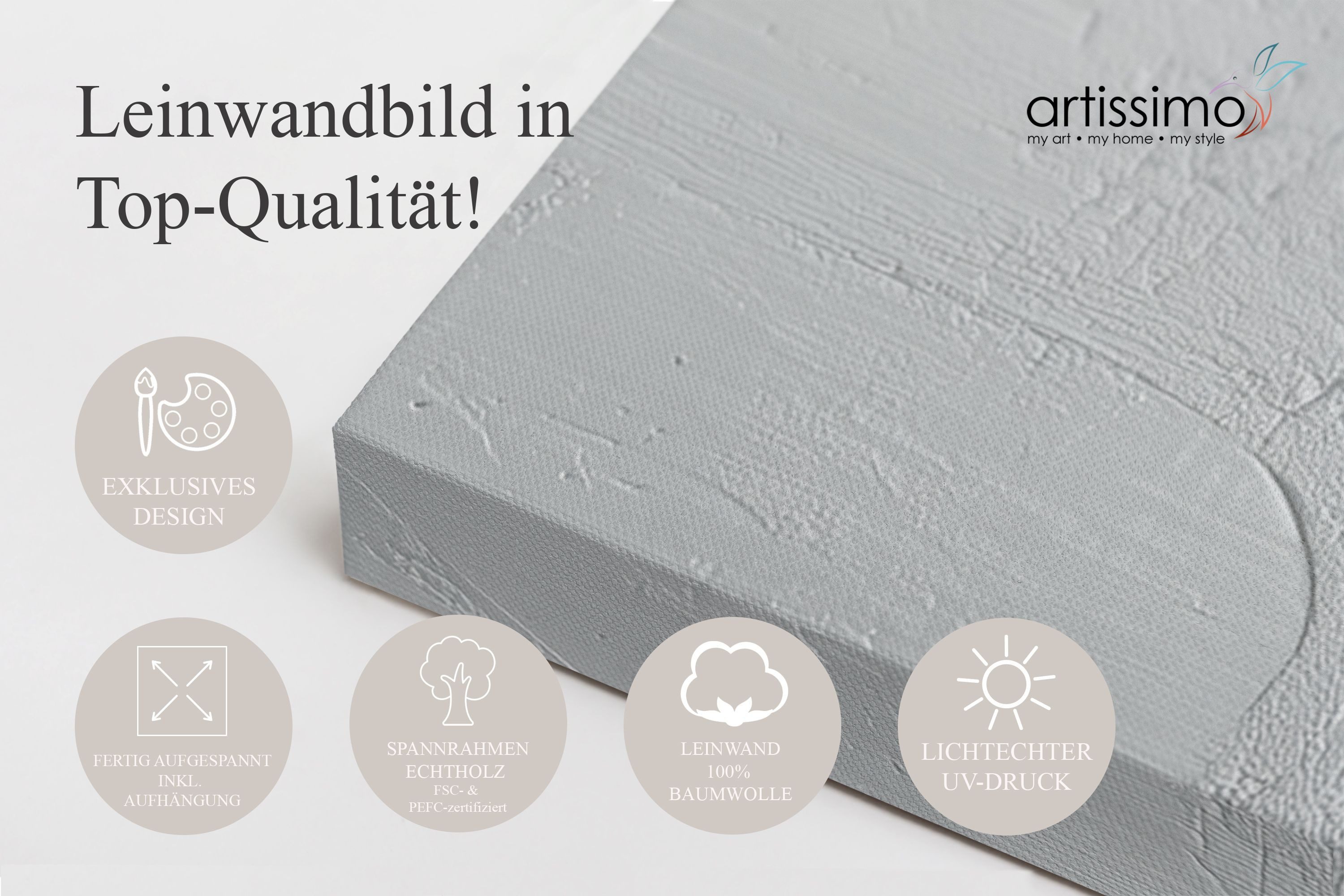 artissimo Leinwandbild Bild auf Leinwand 50x70 cm Wandbild - moderne Kunst grau beige, Abstrakte Malerei: Struktur II