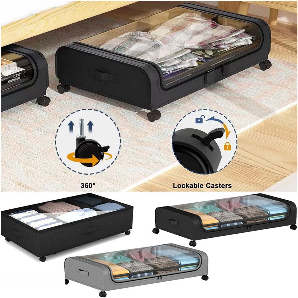 PRIISF Unterbettkommode Unterbett Kommode m. Rollen Unterbettbox Aufbewahrung Aufbewahrungsbox (360° drehbare Faltkiste Box Regalbox Staubox, 80 cm x 44 cm x 16 cm), Faltbar Organizer Faltbox