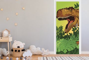 MuchoWow Türtapete Dinosaurier - Pflanzen - Braun - Illustration - Kinder - Baby - Junge, Matt, bedruckt, (1 St), Fototapete für Tür, Türaufkleber, 75x205 cm