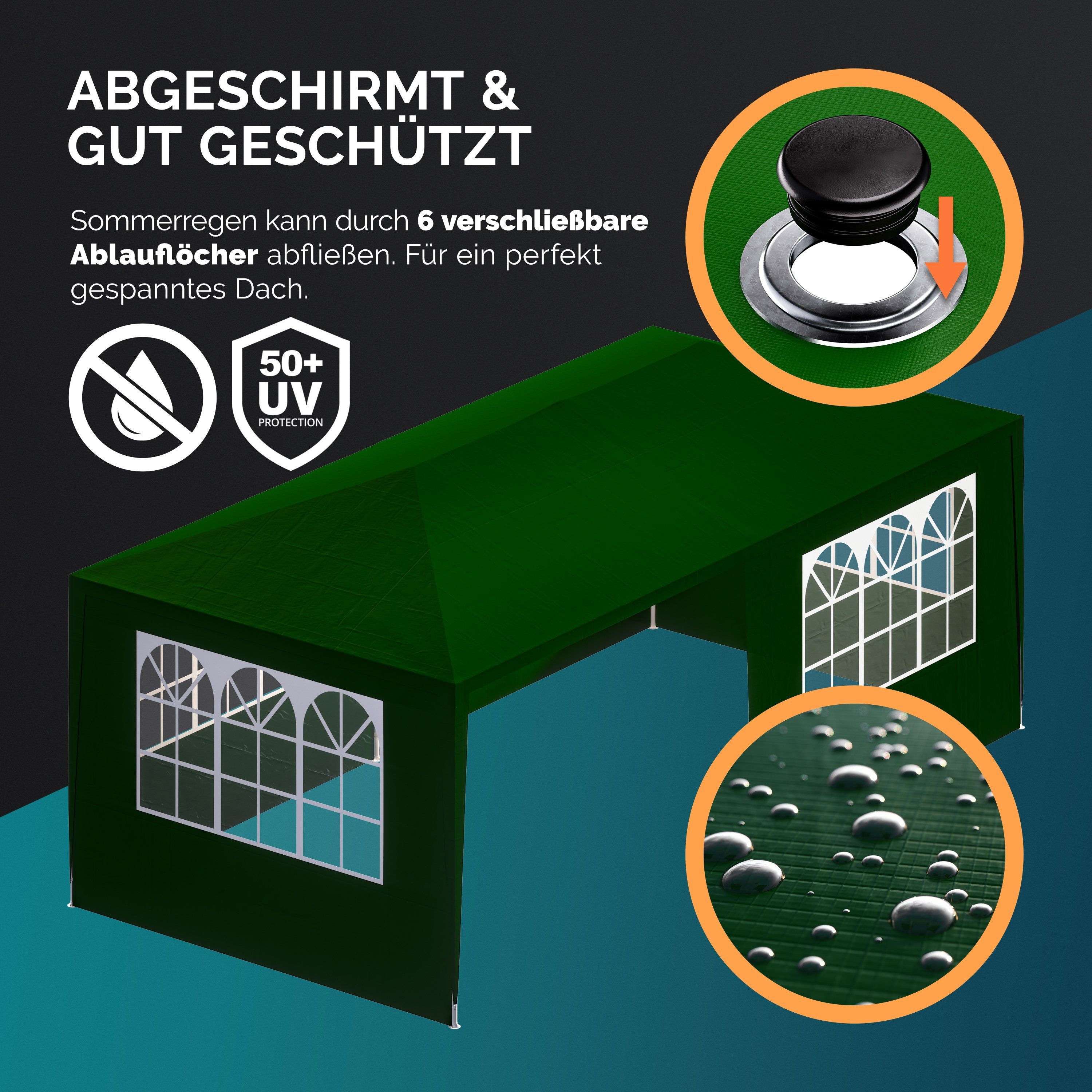 Casaria Partyzelt Rimini, grün 3x6m UV-Schutz 18m² Wasserabweisend 6 Seitenteile Pavillon