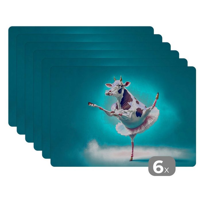 Platzset Kuh - Ballett - Porträt - Blau - Tiere - Kind MuchoWow (6-St) Platzset Platzdecken Platzmatte Tischmatten Schmutzabweisend
