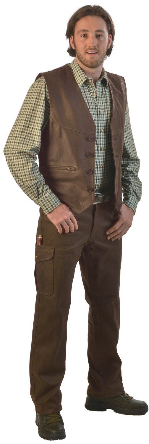 La Chasse® Lederweste Lederweste braun/oliv Büffellederweste Jagdweste aus echtem Leder NEU – Bild 4 von 5