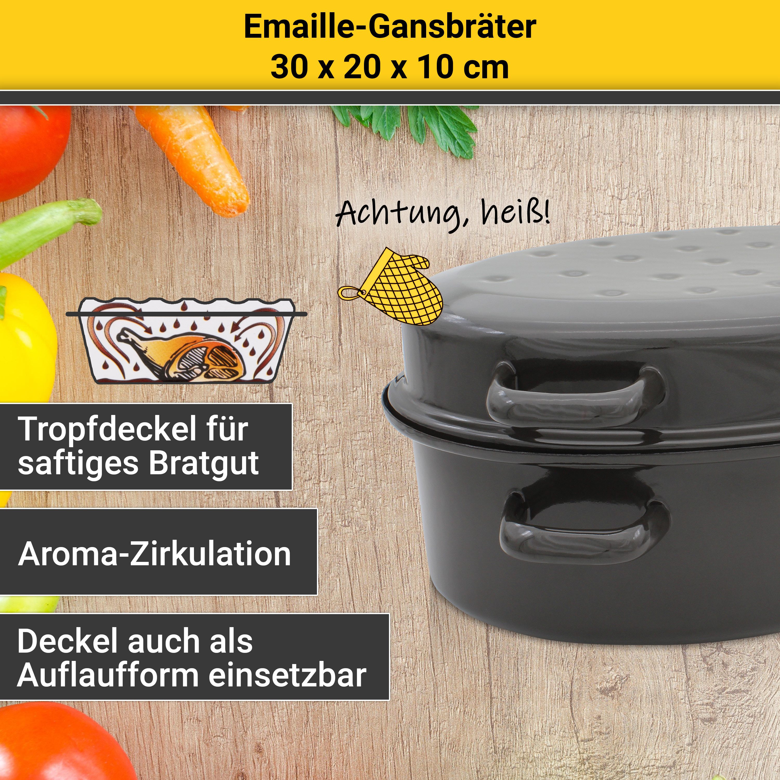 Krüger Bräter Gansbräter mit Tropfdeckel, Emaille (1-tlg), für Induktions-Kochfelder geeignet