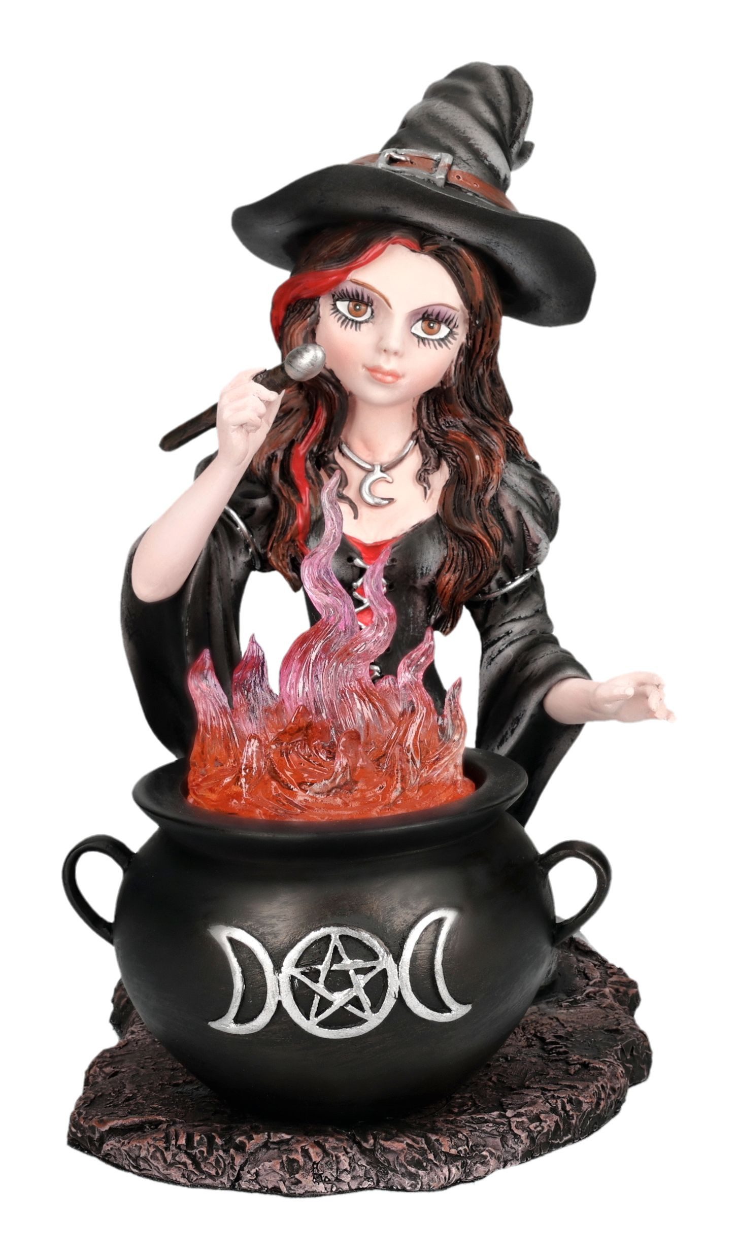 Figuren Shop GmbH Fantasy-Figur Hexenfigur Althea – Flammender Hexenkessel Statue Gothic 14.5 cm Deko