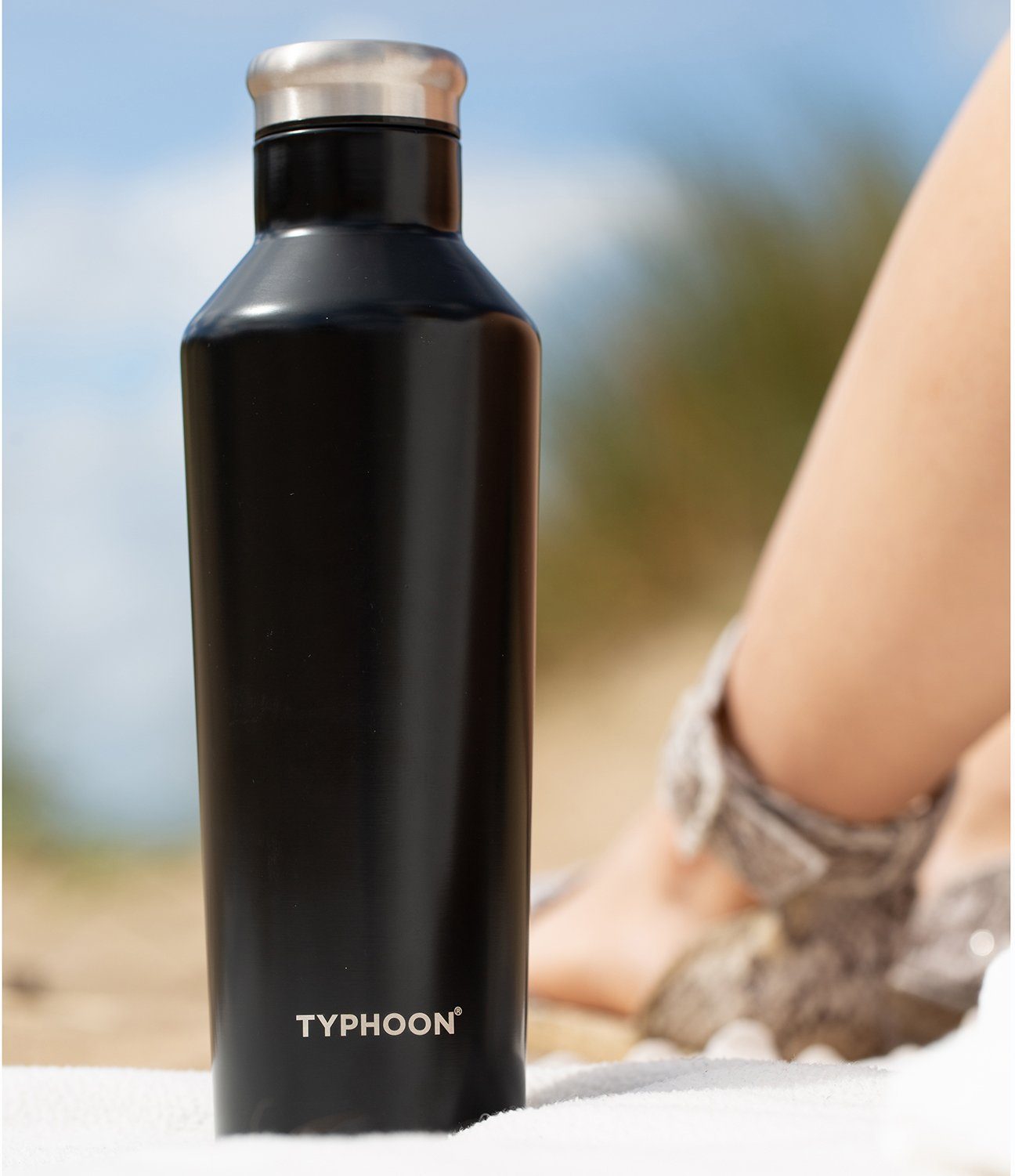 in Edelstahl I, doppelwandig-isoliert, Typhoon 0,5 PURE COLOUR Trendfarbe, Liter Isolierflasche schwarz