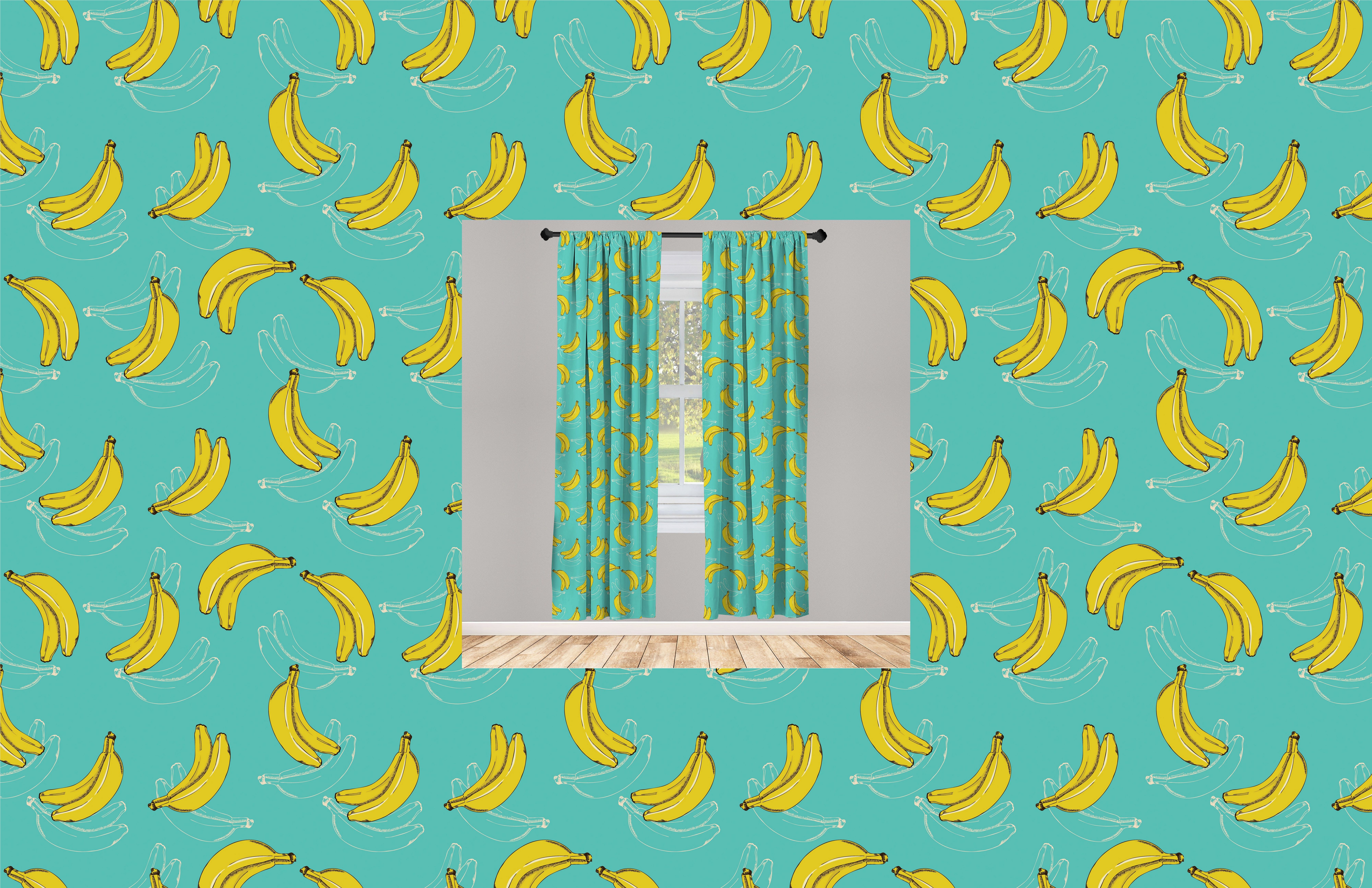 Gardine Vorhang für Wohnzimmer Schlafzimmer Dekor, Abakuhaus, Microfaser, Pop-Art Vintage tropische Früchte Kunst
