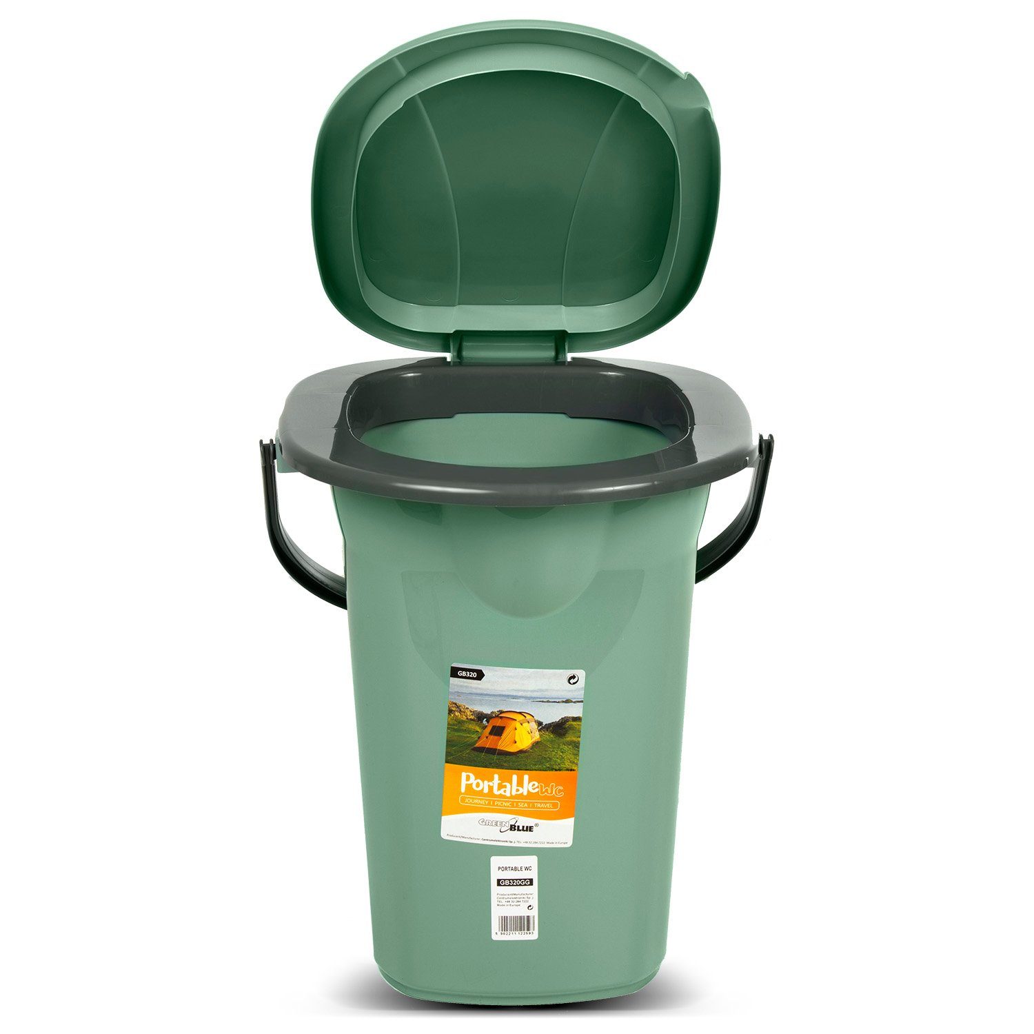 GB320, Auskipp-Hilfe Campingtoilette und Toilettenpapierhalter GreenBlue / mit Grün-Grau Tragegriff
