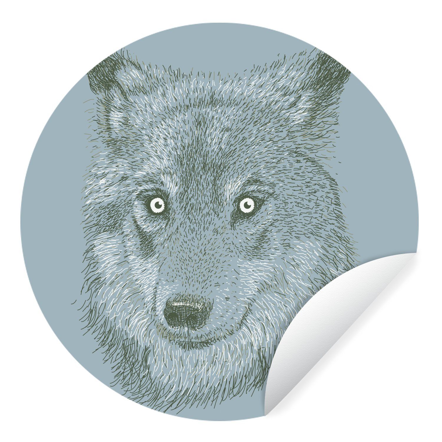 MuchoWow Wandsticker Wolf - Grau - Raubtier (1 St), Tapetenkreis für Kinderzimmer, Tapetenaufkleber, Rund, Wohnzimmer