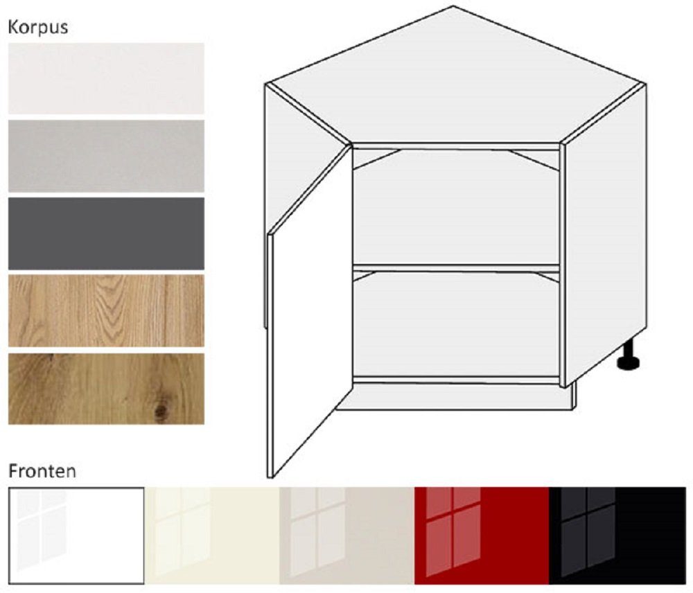 Feldmann-Wohnen Eckunterschrank PLATINIUM (Unterschrank, Küchenschrank) PN-D12R/90 mit Topfkarussell - Korpus- und Frontfarbe wählbar Korpus eiche artisan matt / Front schwarz Hochglanz
