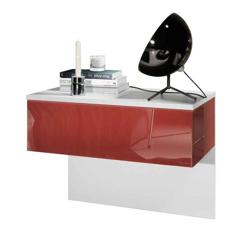 Vladon Nachtkonsole »Sleep«, Nachttischschrank mit Schublade zur Wandmontage, Weiß matt/Bordeaux Hochglanz (60 x 46 x 35 cm)