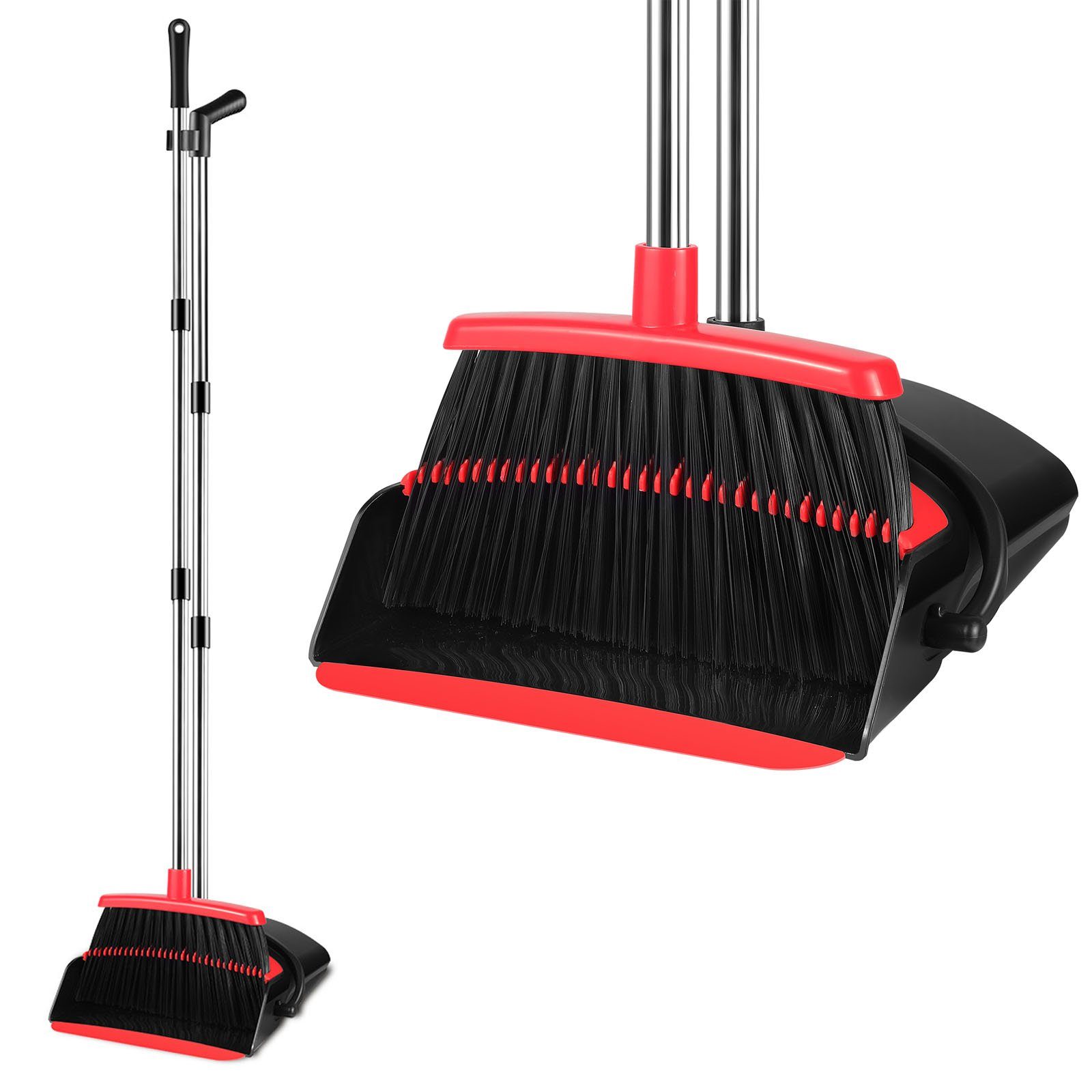 VOSSBACH Kehrgarnitur Besen und Kehrschaufel Set Kehrset Kehrbesen Schaufel, Edelstahl verlängerbar inkl. Wandhalterung