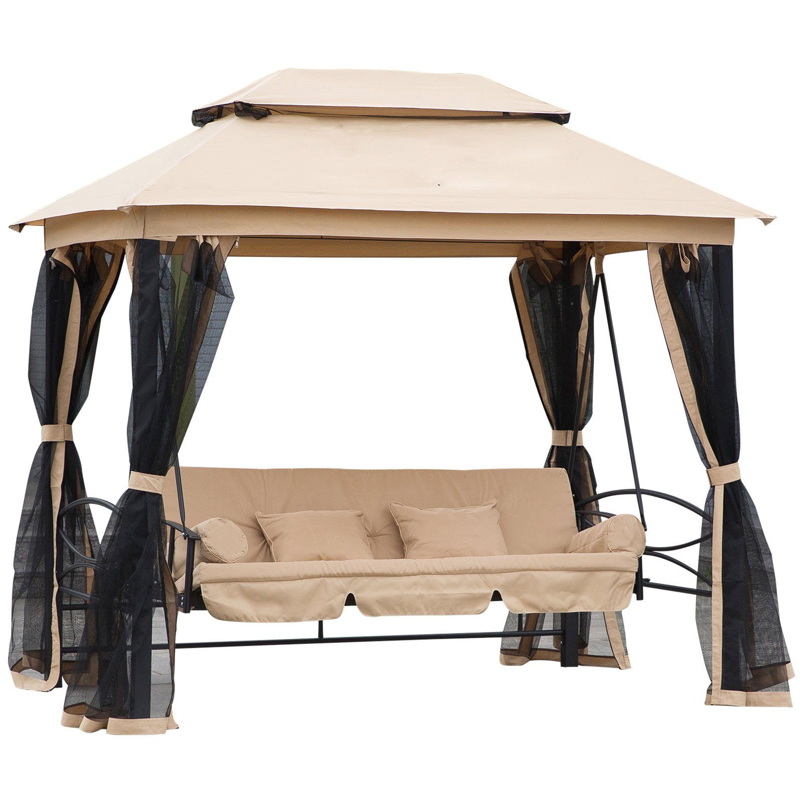 Outsunny Hollywoodschaukel Gartenschaukel Schaukel mit Seitenwänden, 3-Sitz günstig online kaufen
