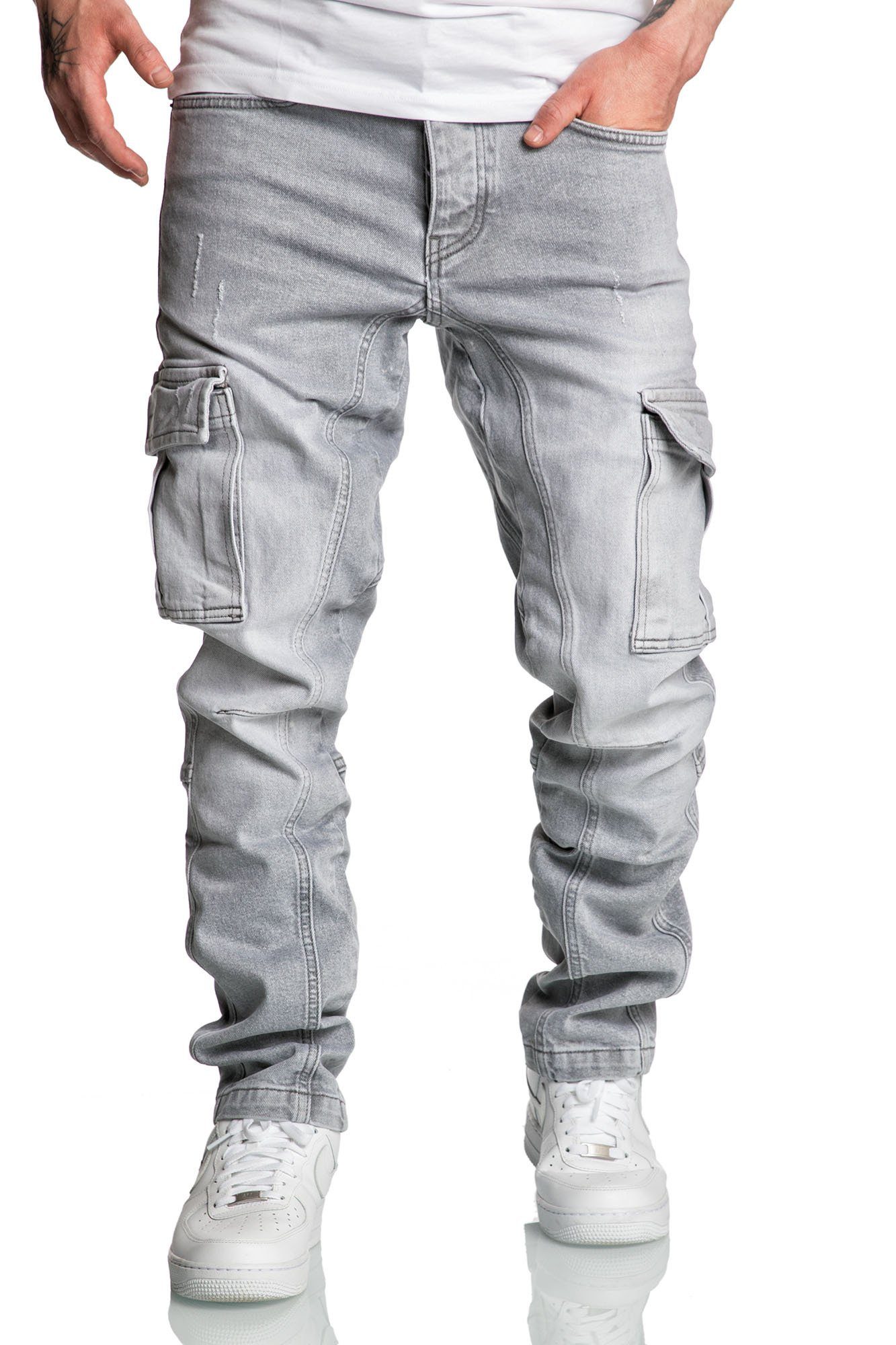 Amaci&Sons Straight-Jeans CARY Jeans Regular Slim Herren Regular Fit Cargo Denim Jeans Hose