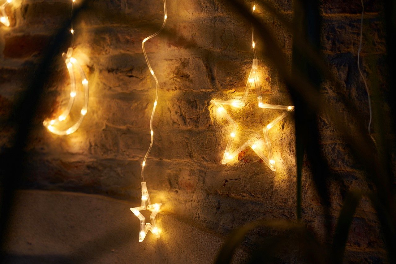 Gartenpirat LED-Lichtervorhang Weihnachtsmotive Lichterkette LED-Beleuchtung warmweiß Fensterdeko