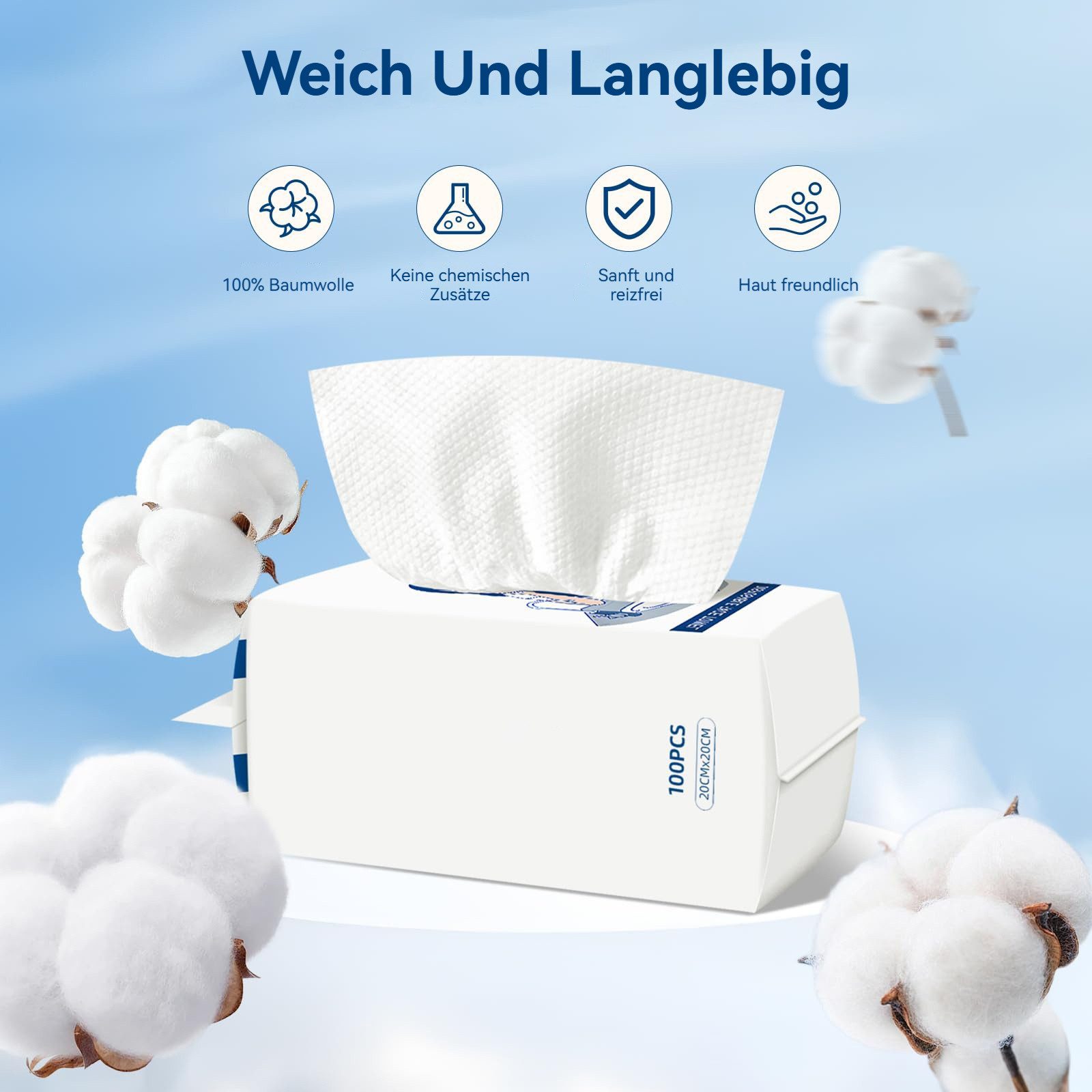Tekoo Waschlappen 3er Pack Einmal-Gesichtstücher (300 Stk), Reißfest für Baby & Make-up, (Set, 1-St), Biologisch abbaubar, Reißfest, Fusselfrei, Saugstark