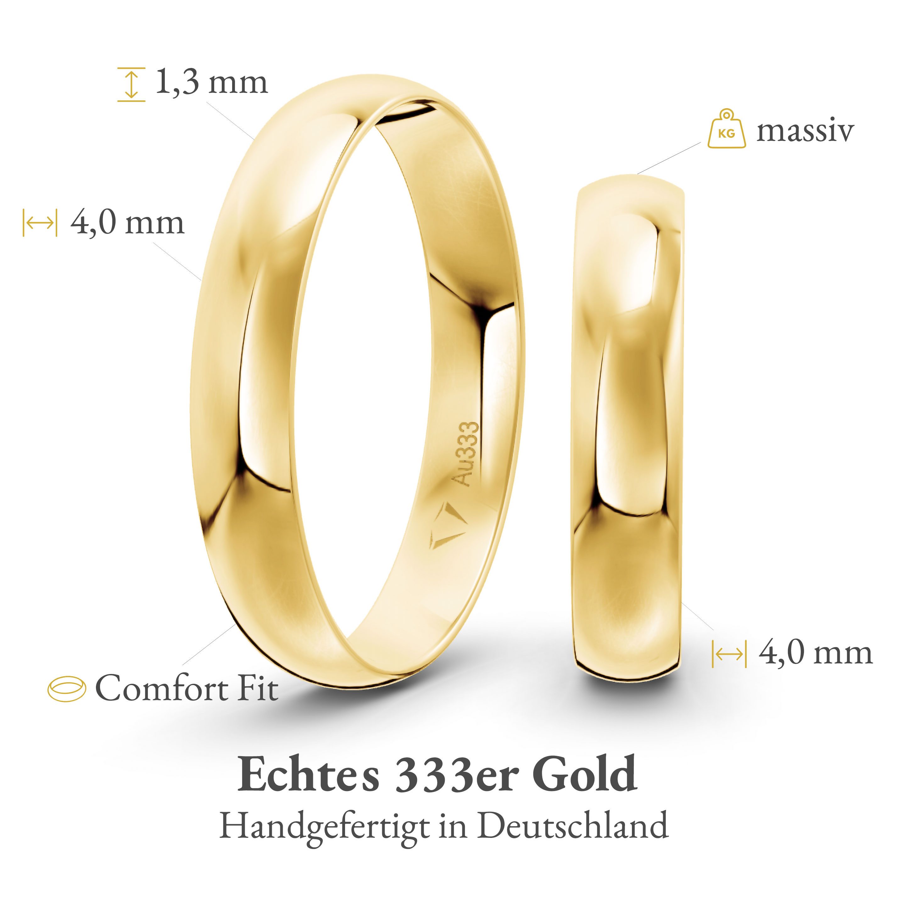 mosa & co. Trauring mit Gravur Classic Gold 333 mit 4mm Breite im Paarpreis (Eheringe, 2-tlg., 2 Trauringe)