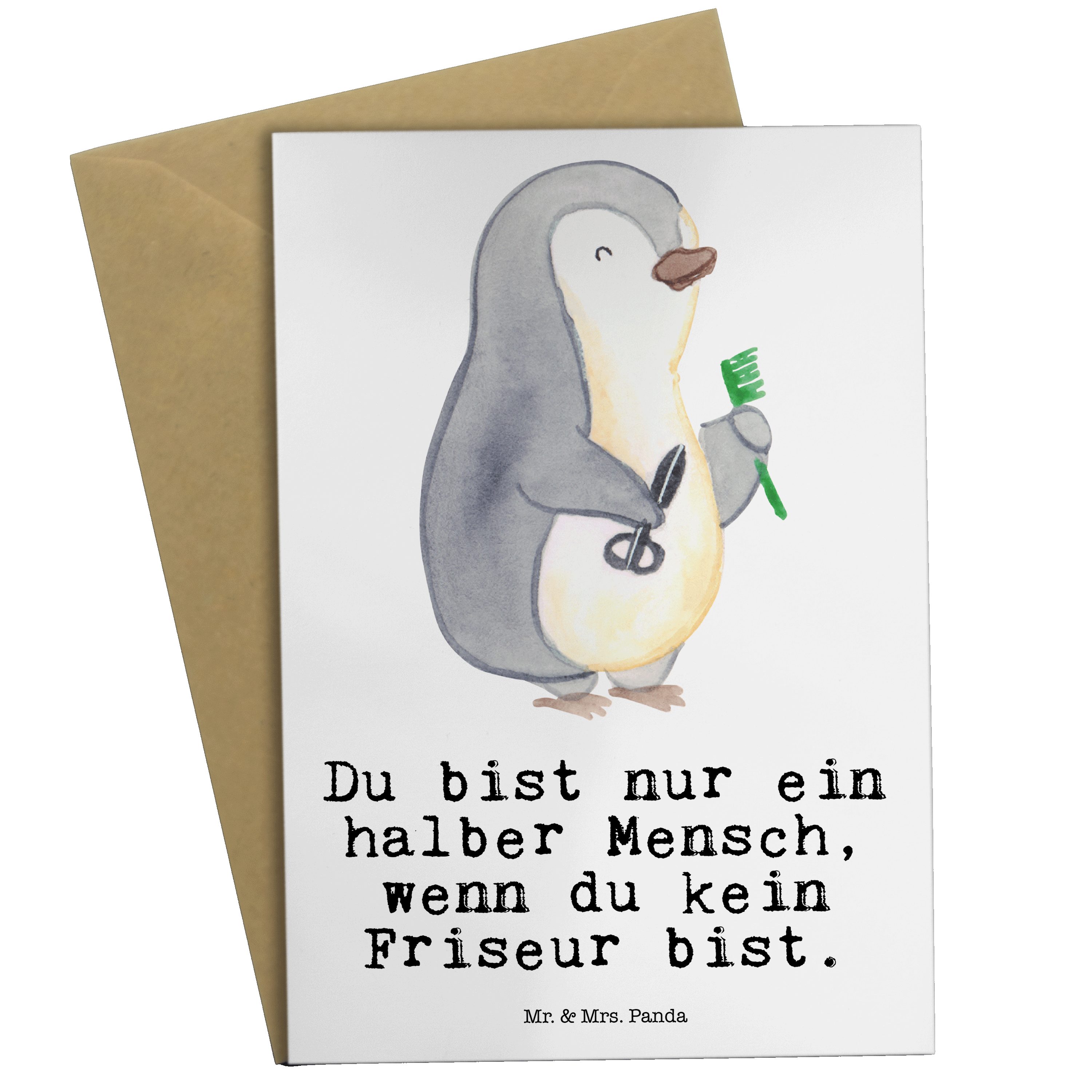 Mr. & Mrs. Panda Grußkarte Friseur mit Herz - Weiß - Geschenk, Einladungskarte, Coiffeur, Frisör