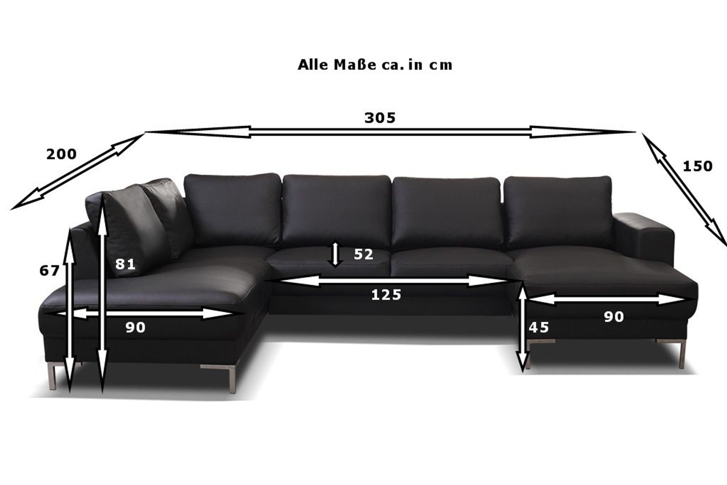 XXL, Sofa Sofa in Ecksofa Kunstleder Wohnlandschaft U-Form Küchen-Preisbombe Eckcouch Couch SILVIO schwarz