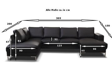 Küchen-Preisbombe Sofa Couch Ecksofa Eckcouch Wohnlandschaft Kunstleder schwarz SILVIO XXL, Sofa in U-Form